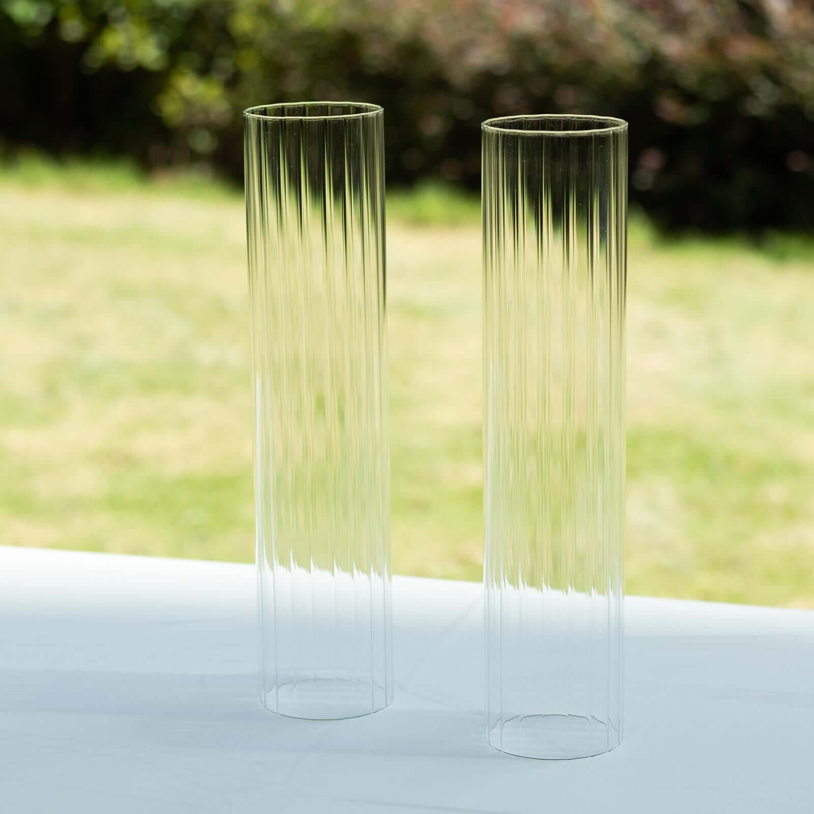 2-Pack Clear Ribbed Glass Hurricane Shades Open End Design - Stylish Candelabra Pillar Candle Holder Table Centerpiece 14