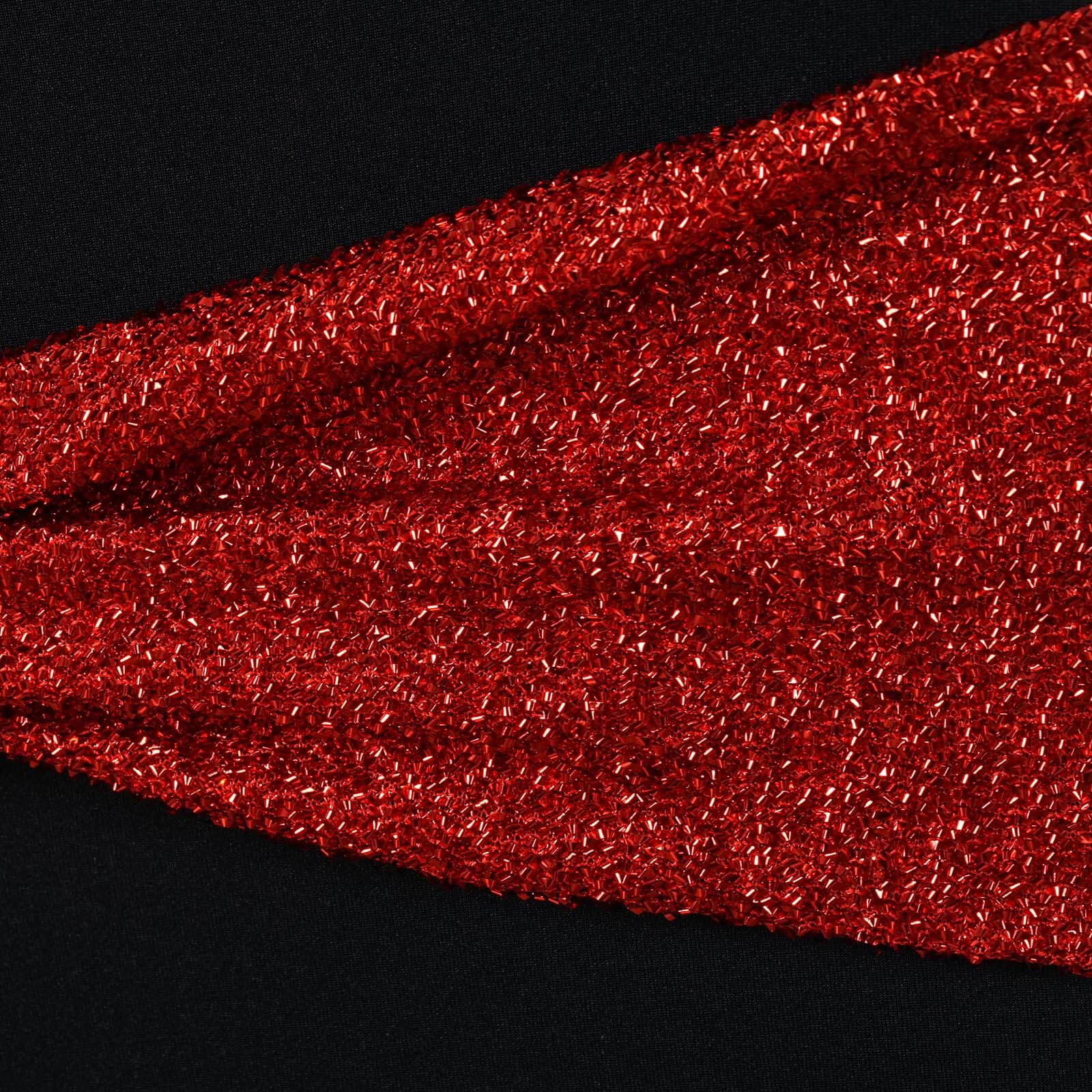 5 Pack Metallic Shimmer Tinsel Spandex Chair Sashes Red - Durable and Reusable Stretch Chair Bands