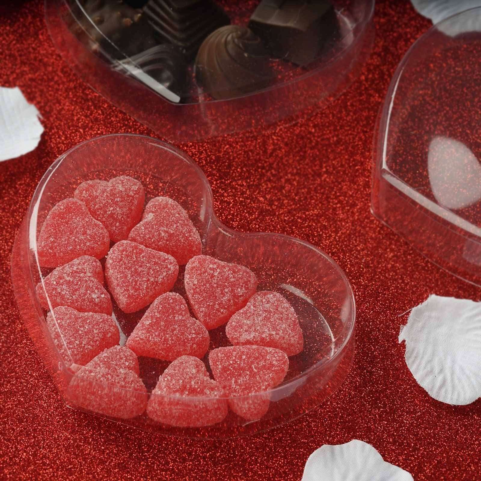 25 Pack 5x4 Clear Plastic Heart Shaped Party Favor Boxes, Transparent Cupcake Candy Display Gift Boxes