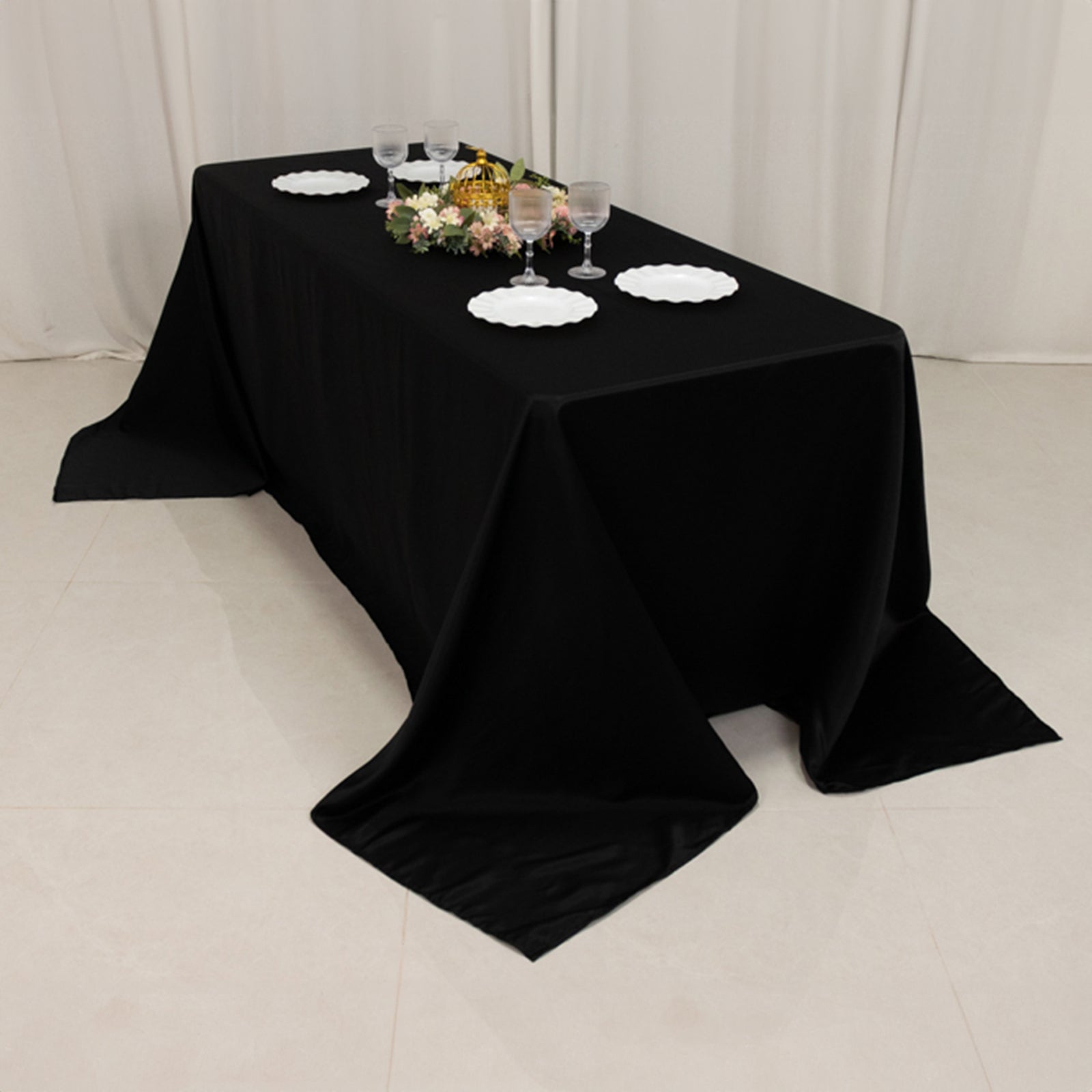 Lamour Satin 90x132 Rectangle Tablecloth Black - Soft & Silk-Like Seamless Table Cover for Weddings & Parties