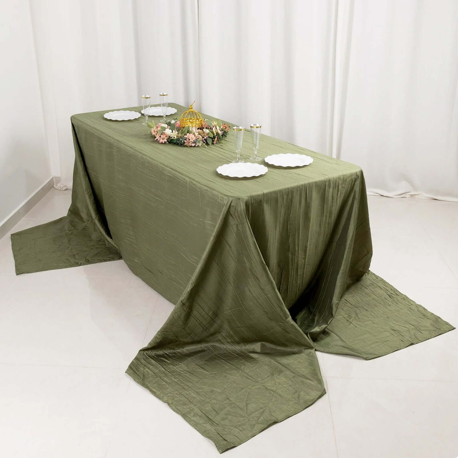 Taffeta 90x156 Rectangle Tablecloth Dusty Sage Green - Accordion Crinkle Seamless Table Cover
