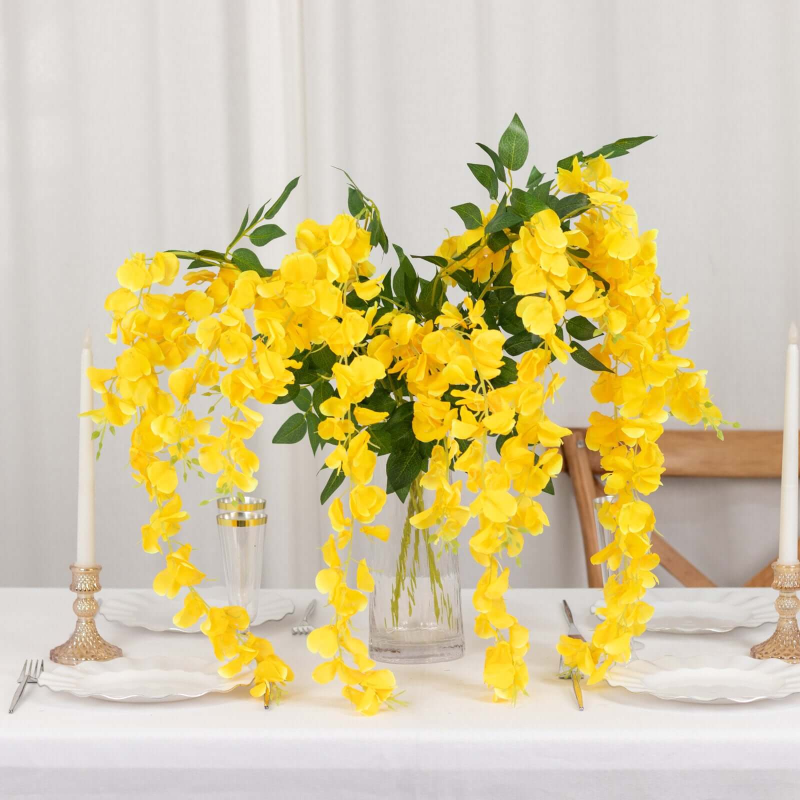 5 Pack 44 Silk Hanging Wisteria Flower Garland Vines in Yellow, 3 Strands in 1 Bush