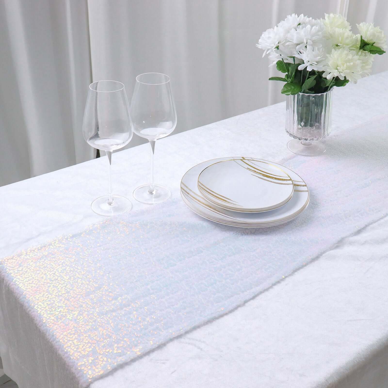 Sequin 12x108 Table Runner Iridescent Blue - Glittering Design