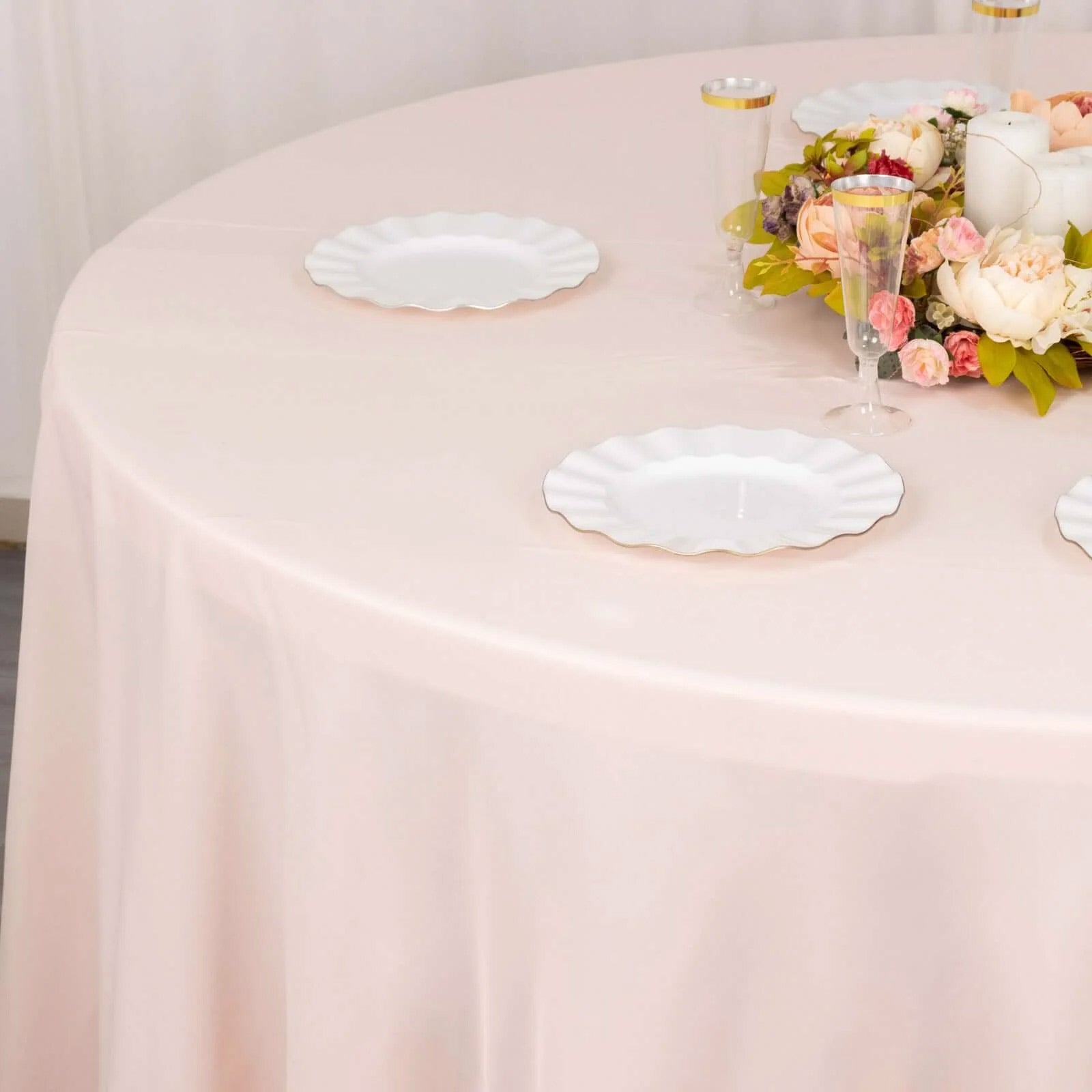 Premium Polyester 132 Round Tablecloth Blush - Seamless 220GSM Wrinkle-Resistant Table Cover