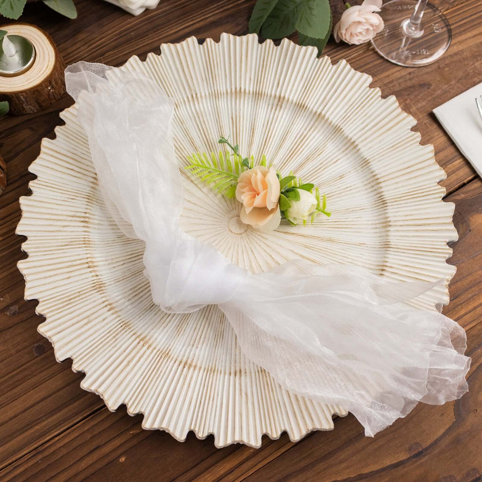 5 Pack Crinkled Organza 21x21 Napkins White - Classy Rustic Style Dinner & Party Napkins