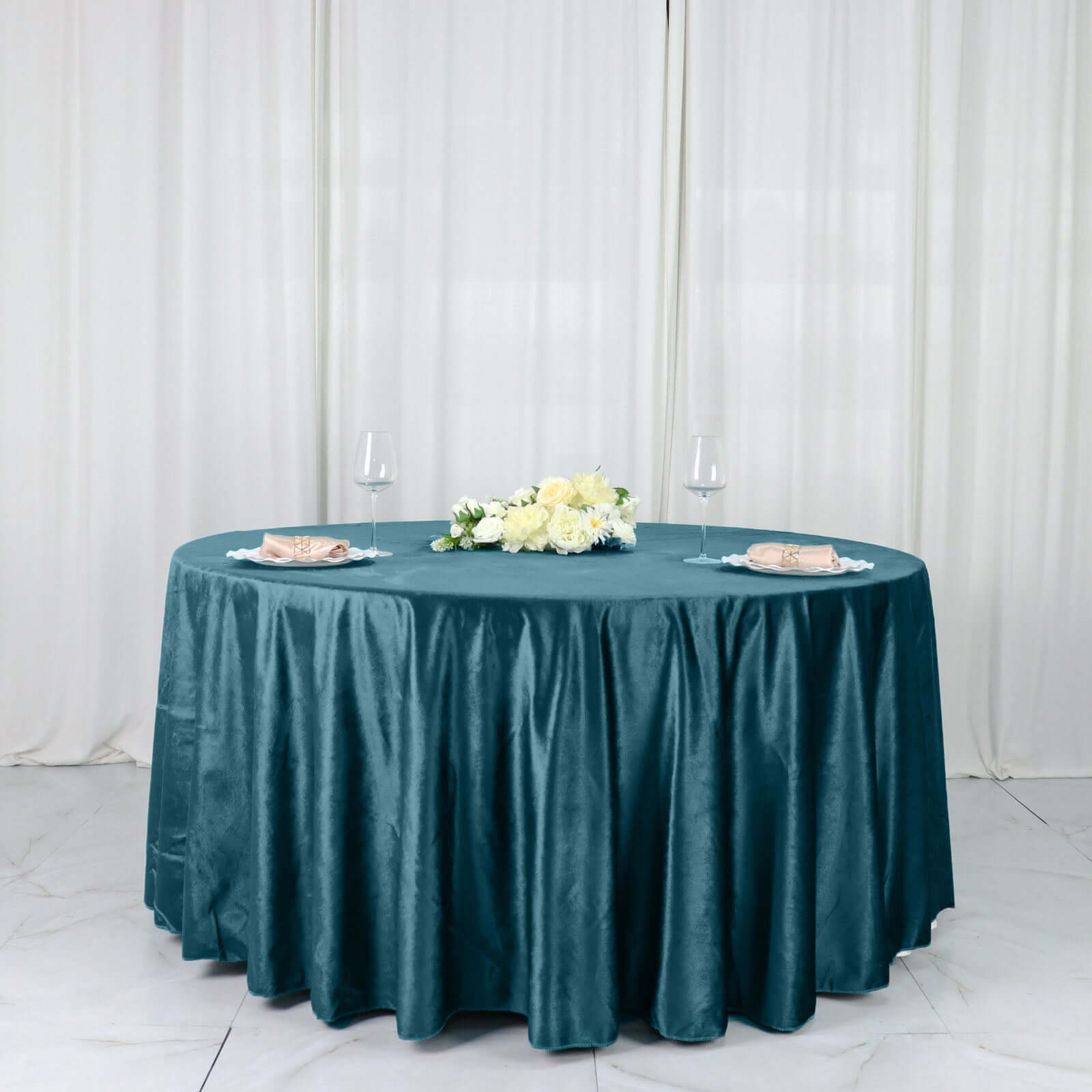 Premium Velvet 120 Round Tablecloth Peacock Teal - Reusable Soft & Seamless Table Cover