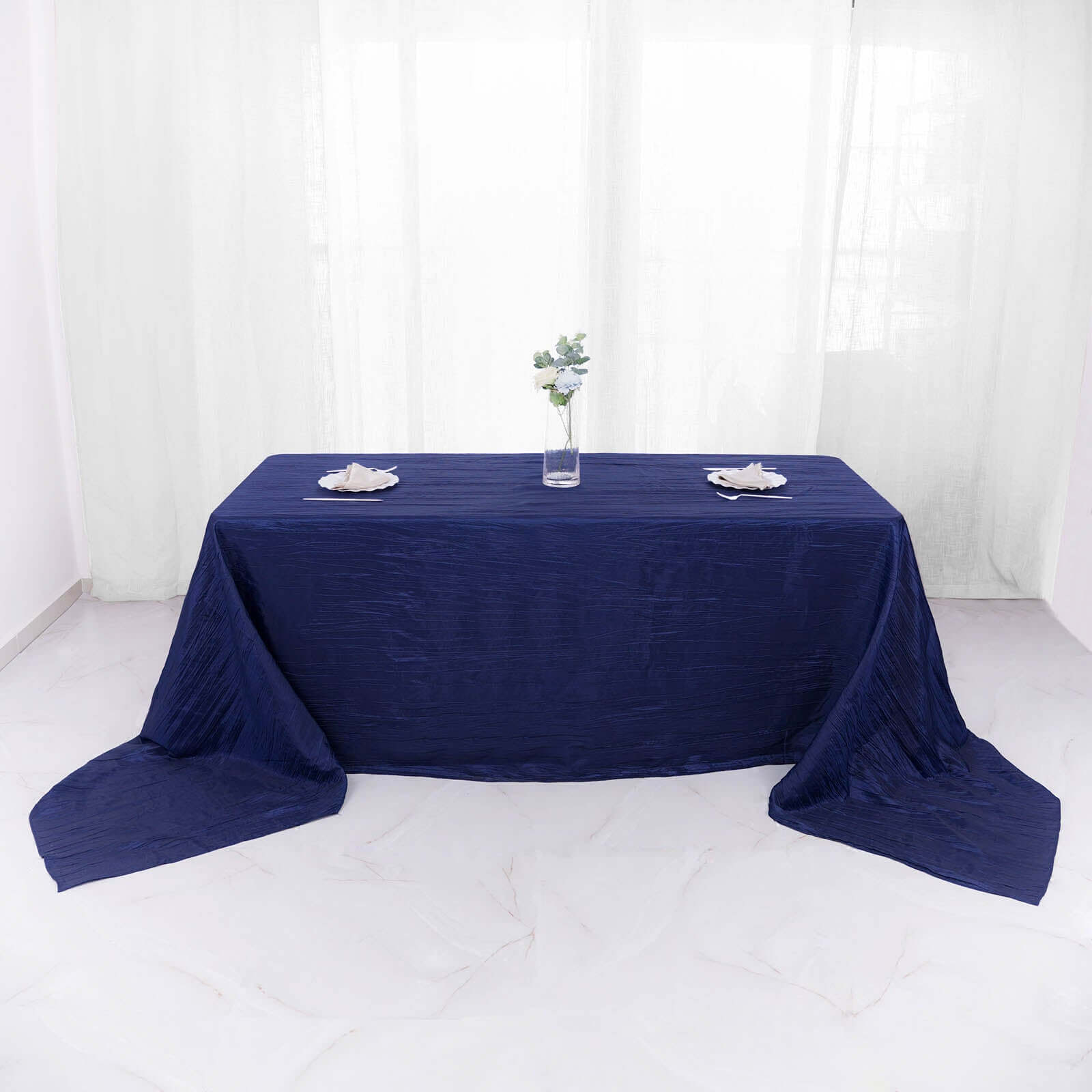 Taffeta 90x156 Rectangle Tablecloth Navy Blue - Accordion Crinkle Seamless Table Cover