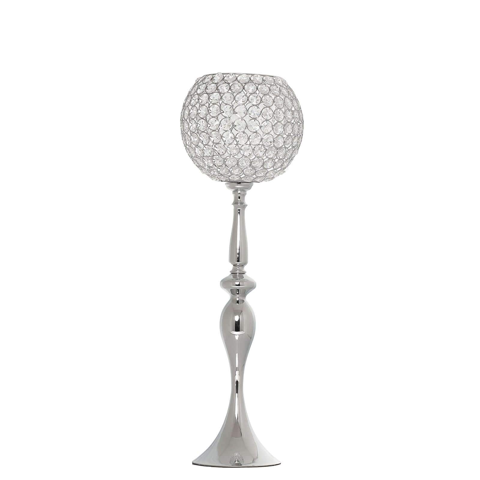 Acrylic Crystal Beaded Goblet Candle Holder Silver - Exquisite Flower Ball Centerpiece Stand for High-End Event Styling 30