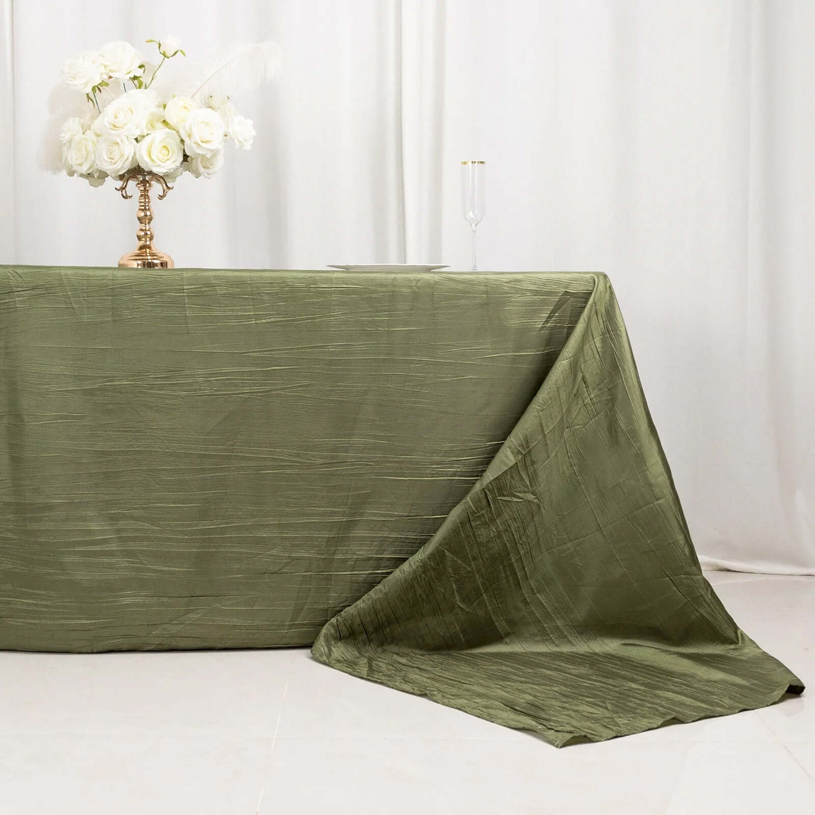 Taffeta 90x156 Rectangle Tablecloth Dusty Sage Green - Accordion Crinkle Seamless Table Cover