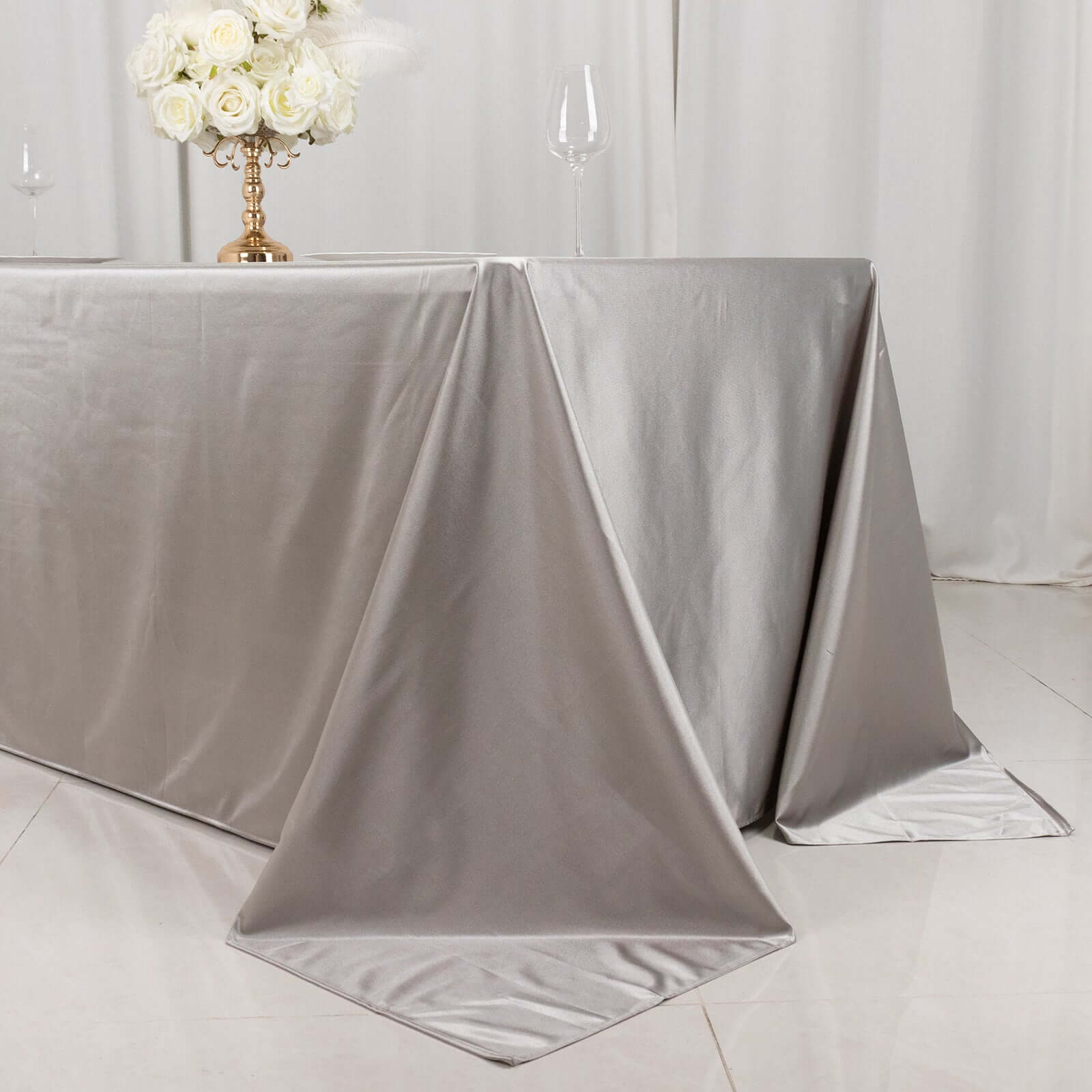 Premium Scuba Rectangular 90x132 Tablecloth Shimmering Silver - Wrinkle Free & Stain Resistant Seamless Table Cover