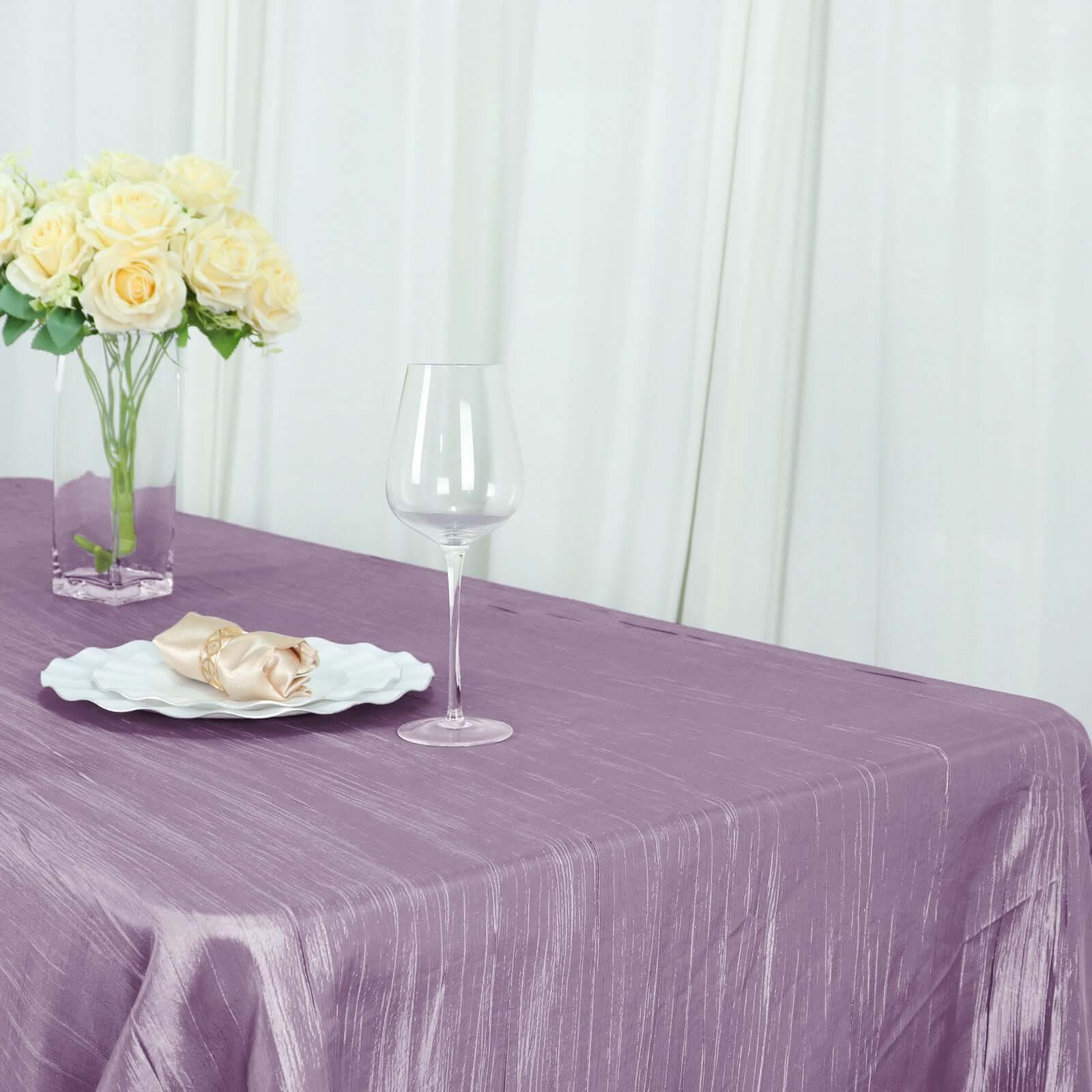 Taffeta 90x156 Rectangle Tablecloth Violet Amethyst - Accordion Crinkle Seamless Table Cover