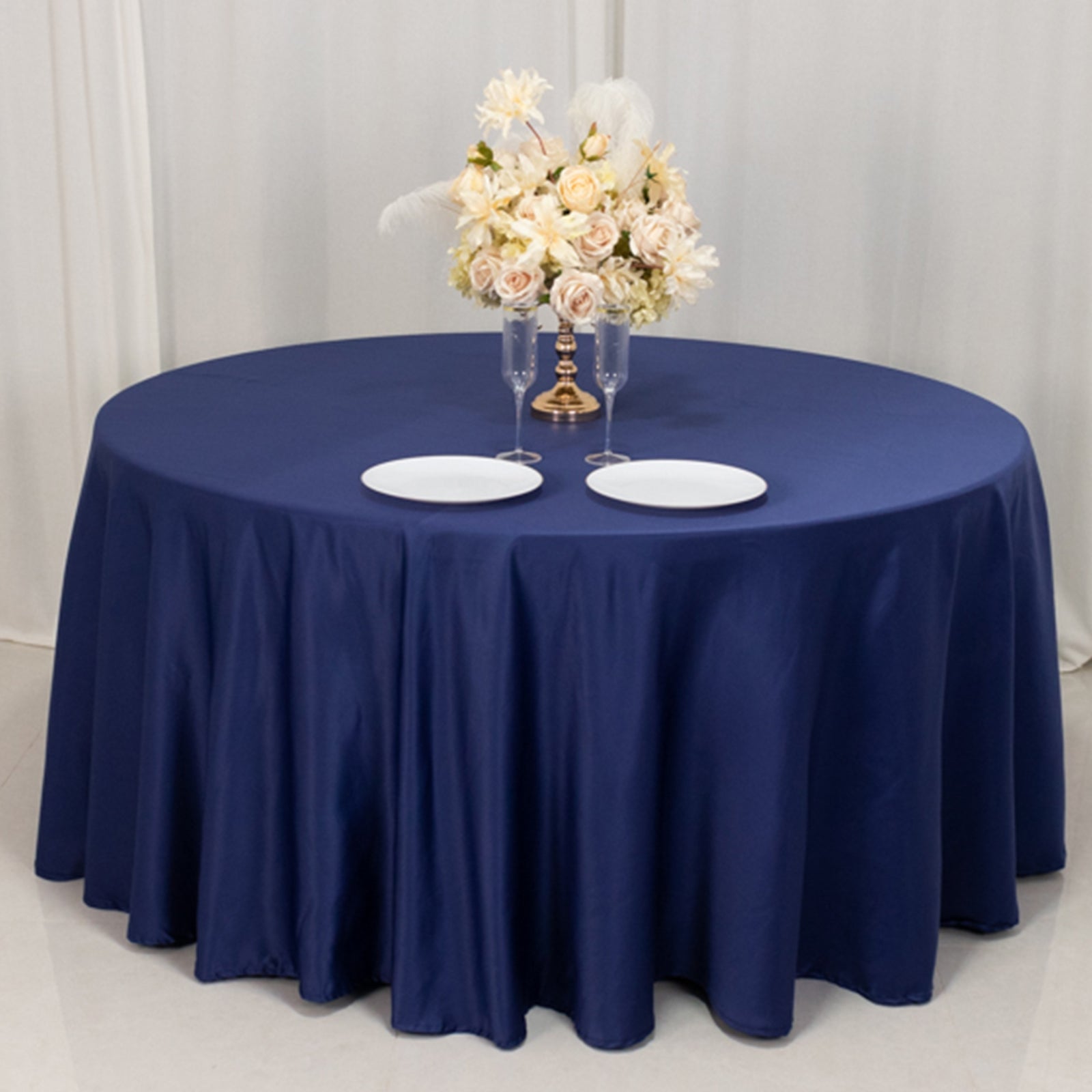 Lamour Satin 120 Round Tablecloth Navy Blue - Seamless Table Cover with Soft Tempered Sheen