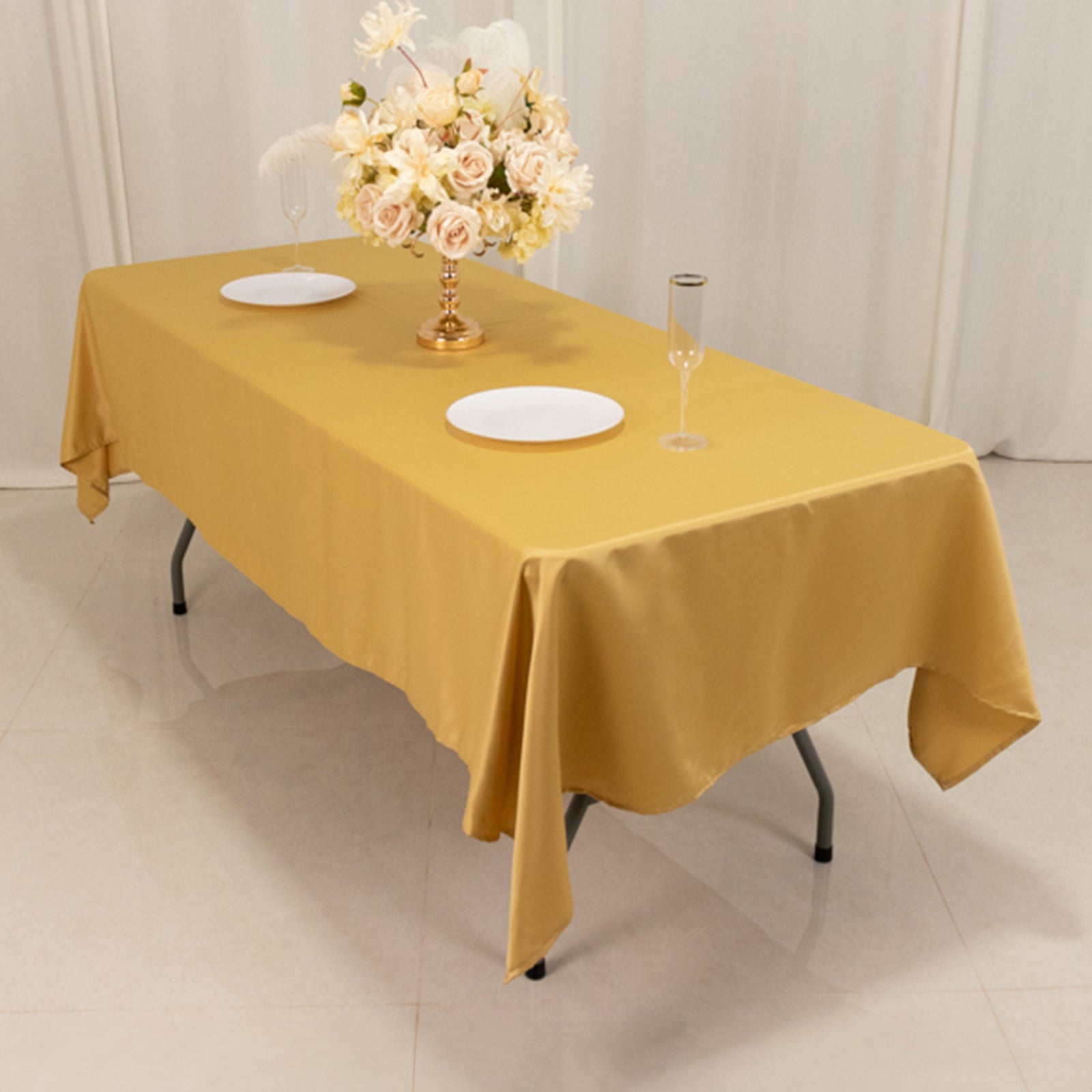 Lamour Satin 60x102 Rectangle Tablecloth Champagne - Durable & Silky Soft Feel Table Cover