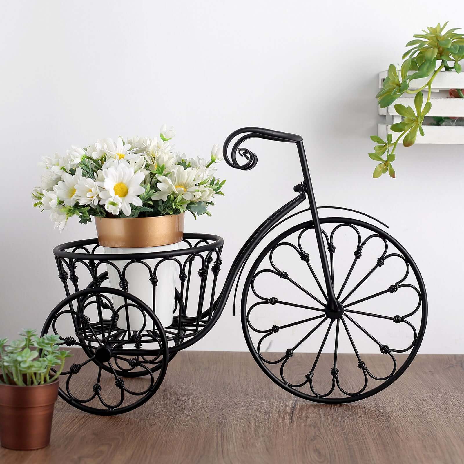 Tricycle Planter Basket Black Decorative Design - Metal Indoor/Outdoor Plant Stand 22