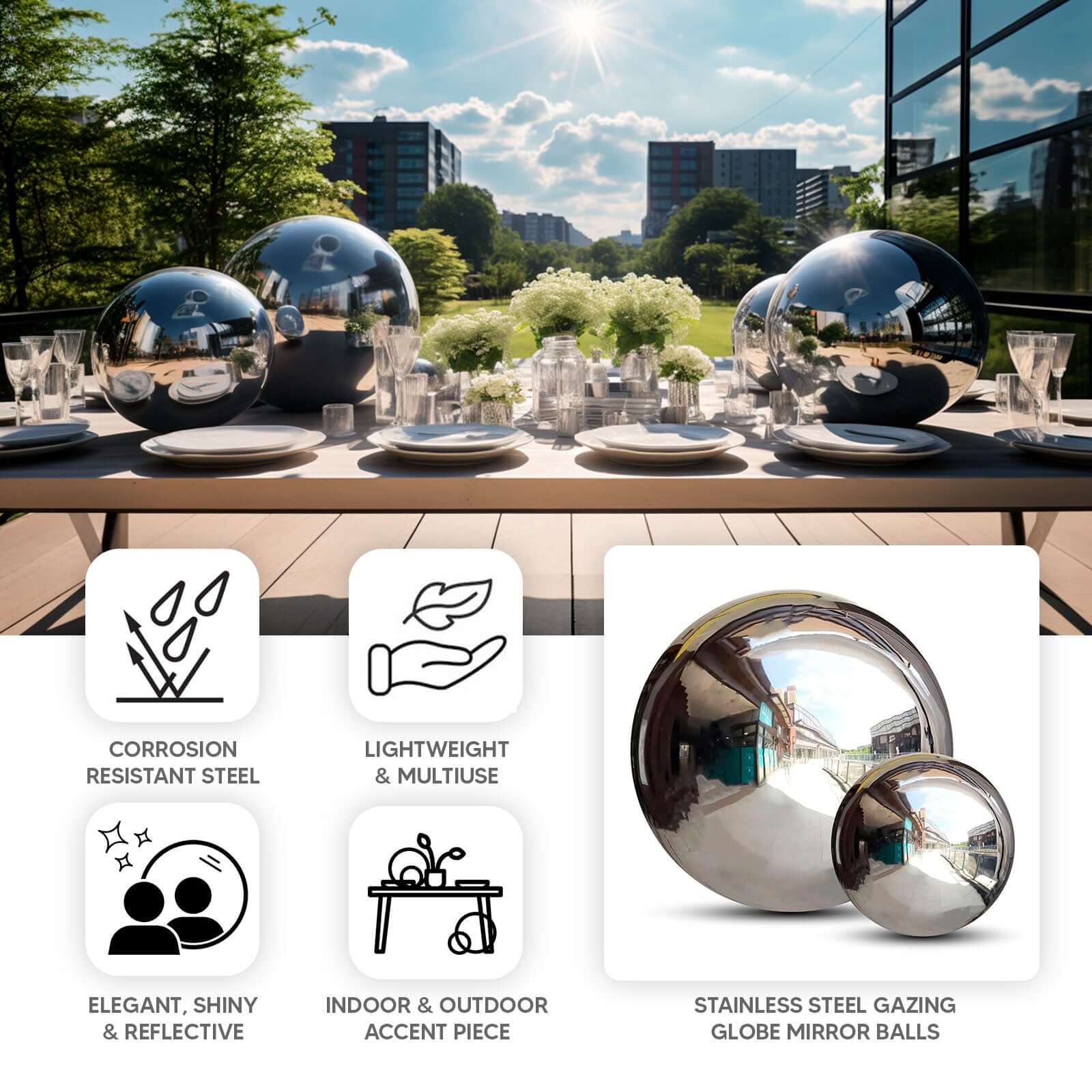 Gazing Globe Mirror Ball Reflective Hollow Stainless Steel Silver Sphere - Decorative Garden Display Piece 16