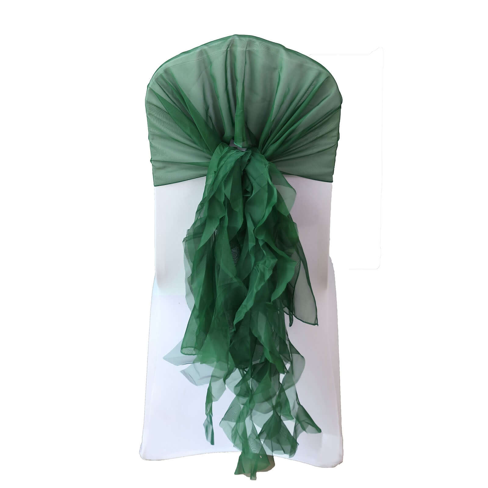 1 Set Chiffon Hoods Chair Sashes with Willow Ruffles Design Hunter Emerald Green - Stylish Chair Bow Decor