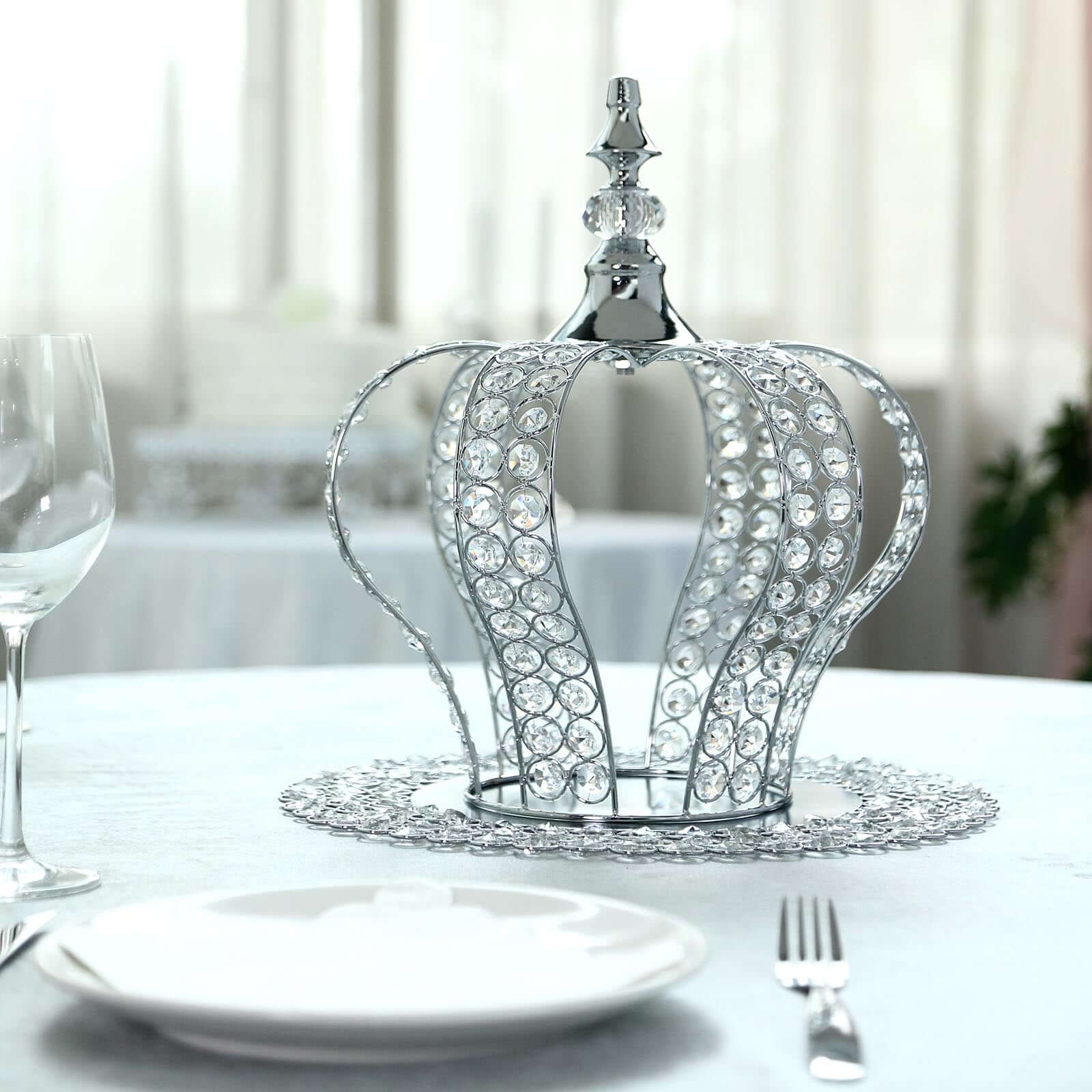 Crystal-Bead Royal Crown Cake Topper Metallic Silver - Dazzling Cake Centerpiece Decor for Luxurious Birthdays Receptions & Romantic Celebrations 14