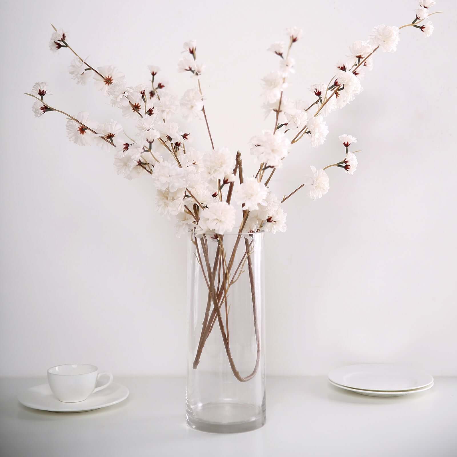 2 Branches 42 Tall Ivory Artificial Silk Carnation Flower Stems