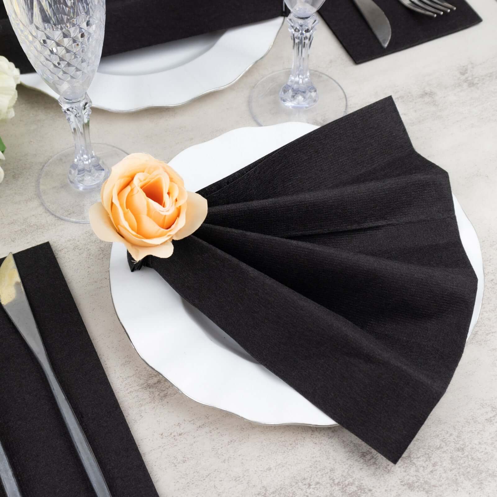 20-Pack Paper Linen-Like Napkins Black - Disposable Hygienic Airlaid Guest Towels 8.5x4