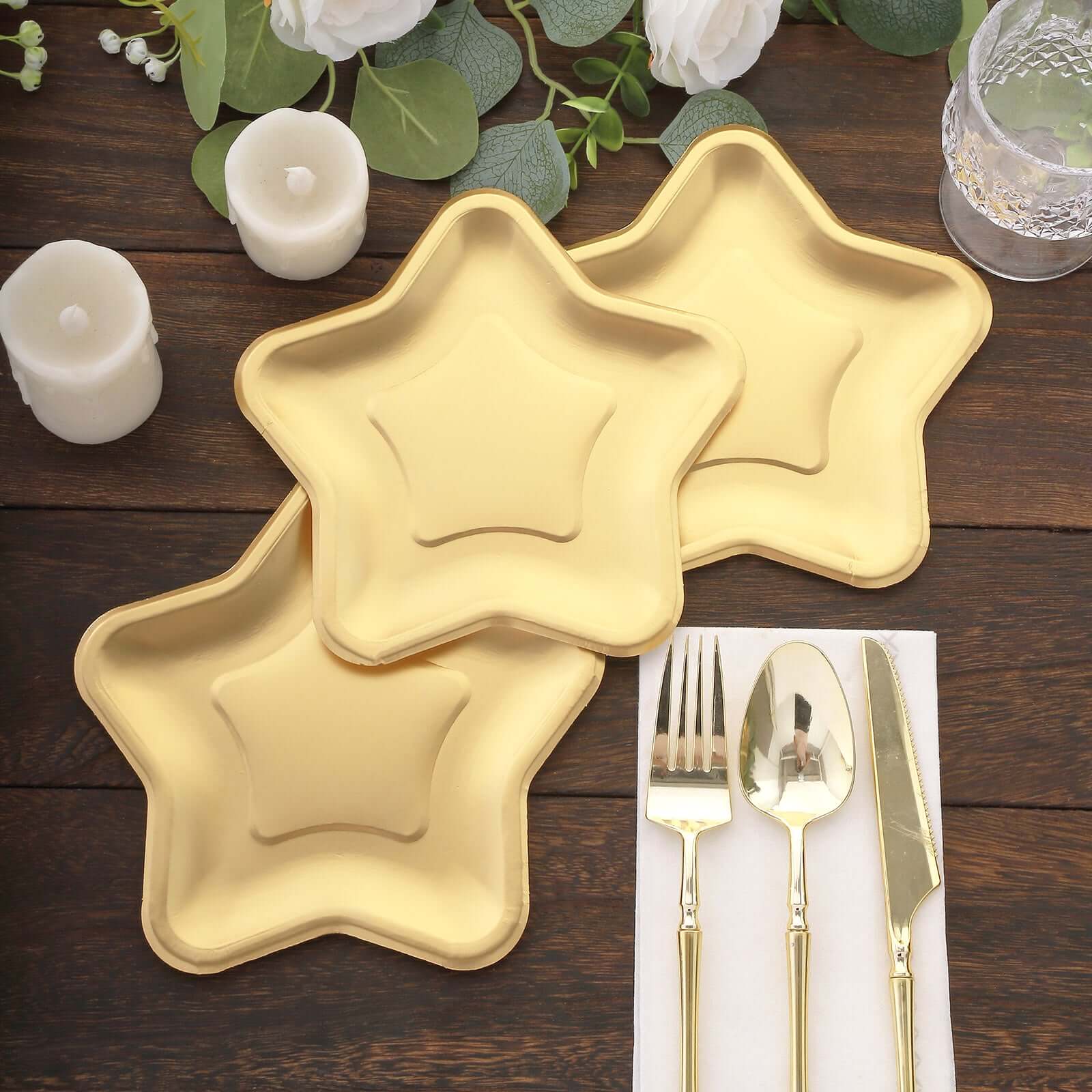 25-Pack Paper Star Shaped Dessert Plates in Matte Gold - Eco-friendly Disposable 300GSM Salad Appetizer Plates for Festive Occasions 7