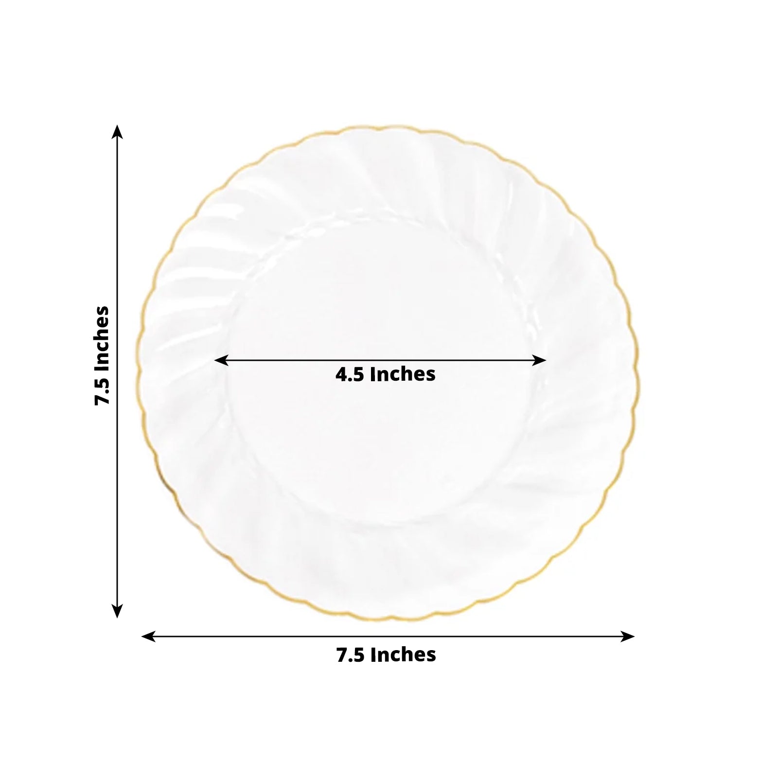 10-Pack Plastic 7.5 Round Salad Dessert Plates in Clear with Gold Flair Rim - Disposable Party Plates for Upscale Banquets & Special Occasions