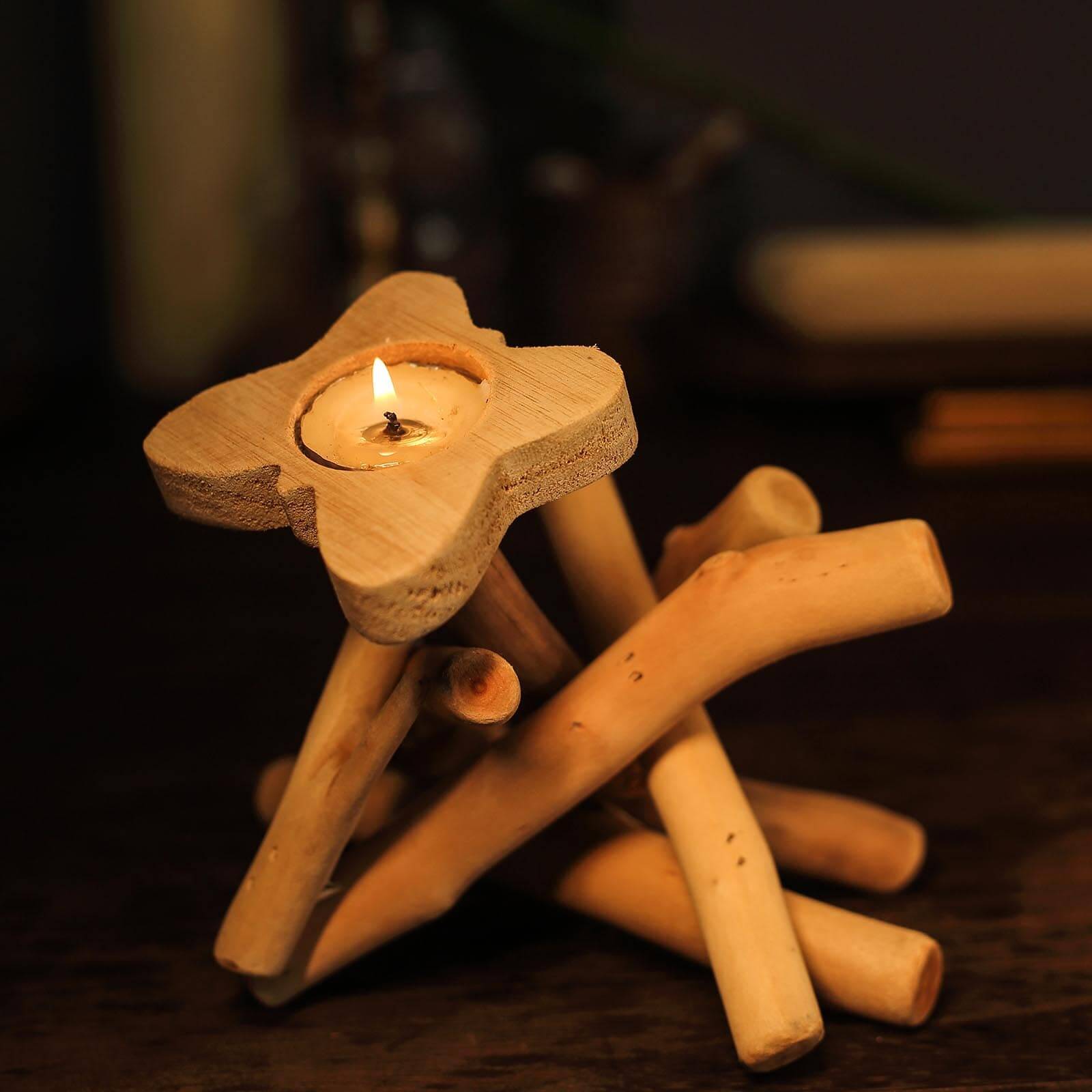 Natural Driftwood Candle Holder with Butterfly Top - Rustic Wooden Candle Stand for Events 8 Tall