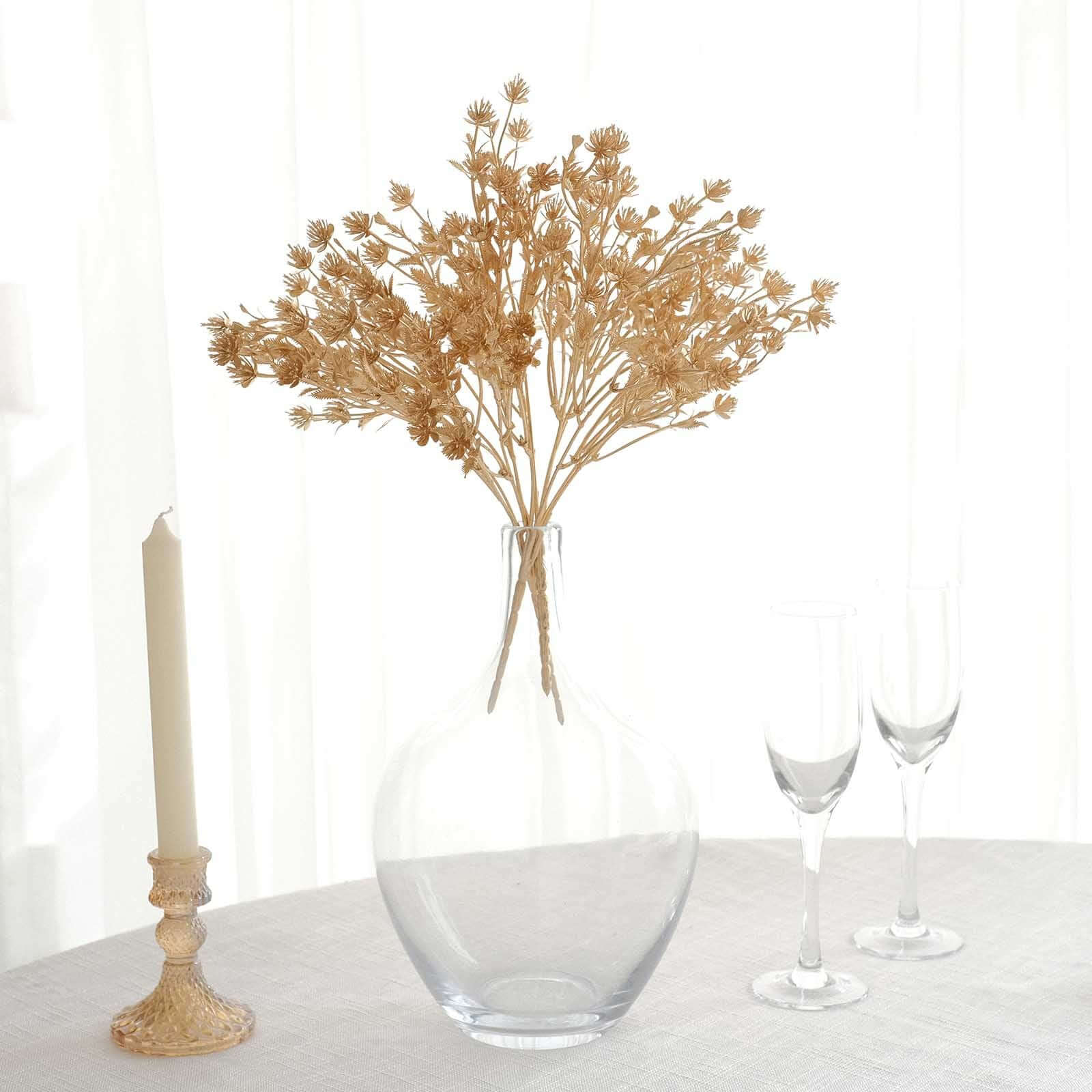 4-Pack Artificial Baby's Breath Flower Bouquet Metallic Gold - Decorative Faux Gypsophila Floral Bush Bouquet Fillers for Stunning Event Decor & Centerpieces 13