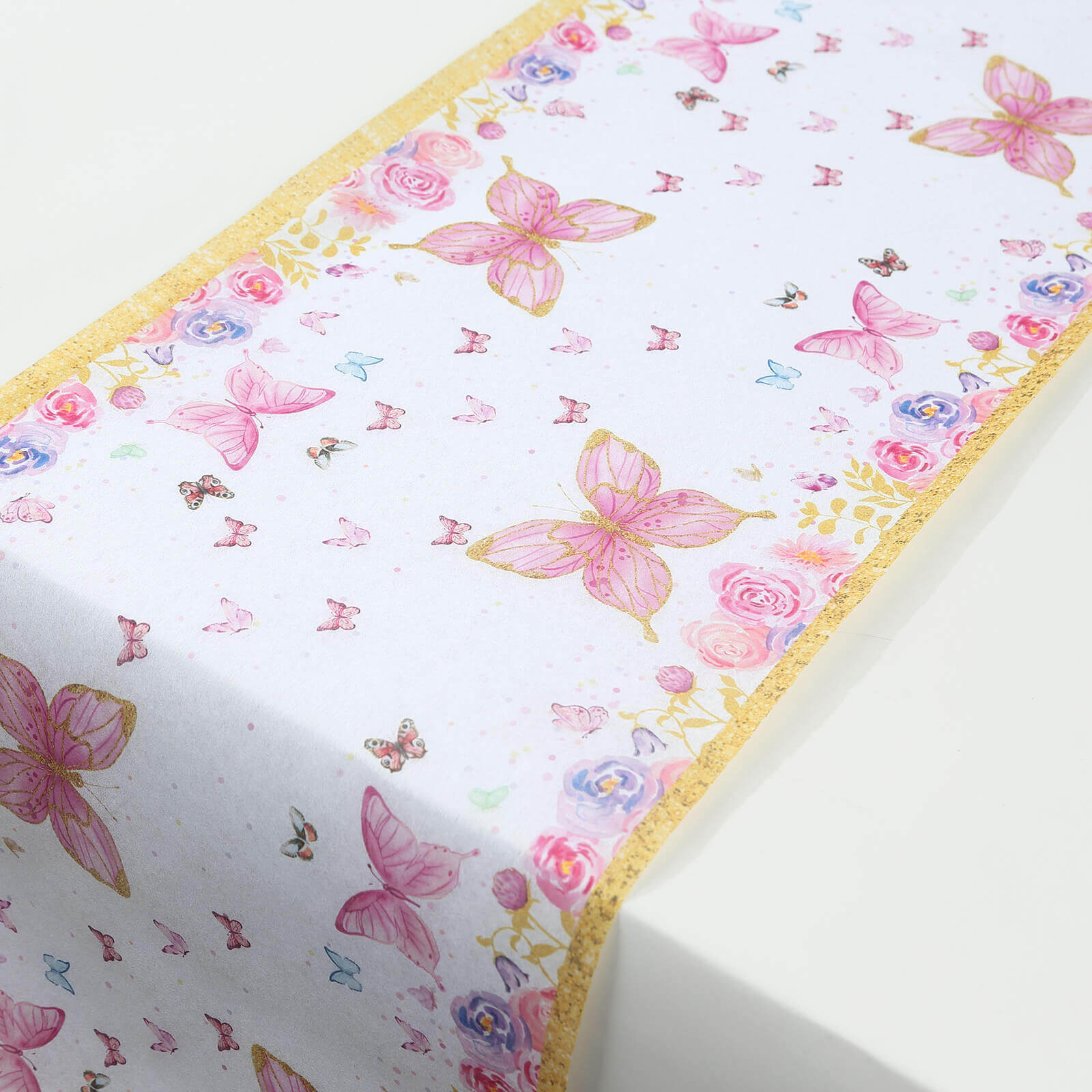 5 Pack Disposable Table Runners 11x108 White with Pink Butterflies - Non-woven Stylish Spring Summer Dining Decor