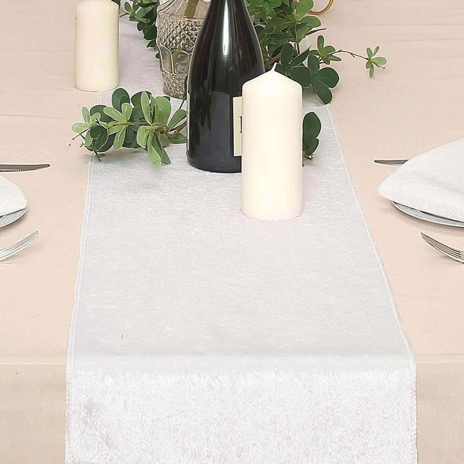 Premium Velvet 12x108 Table Runner White - Sheen Finish Reusable Table Decor for Weddings & Events