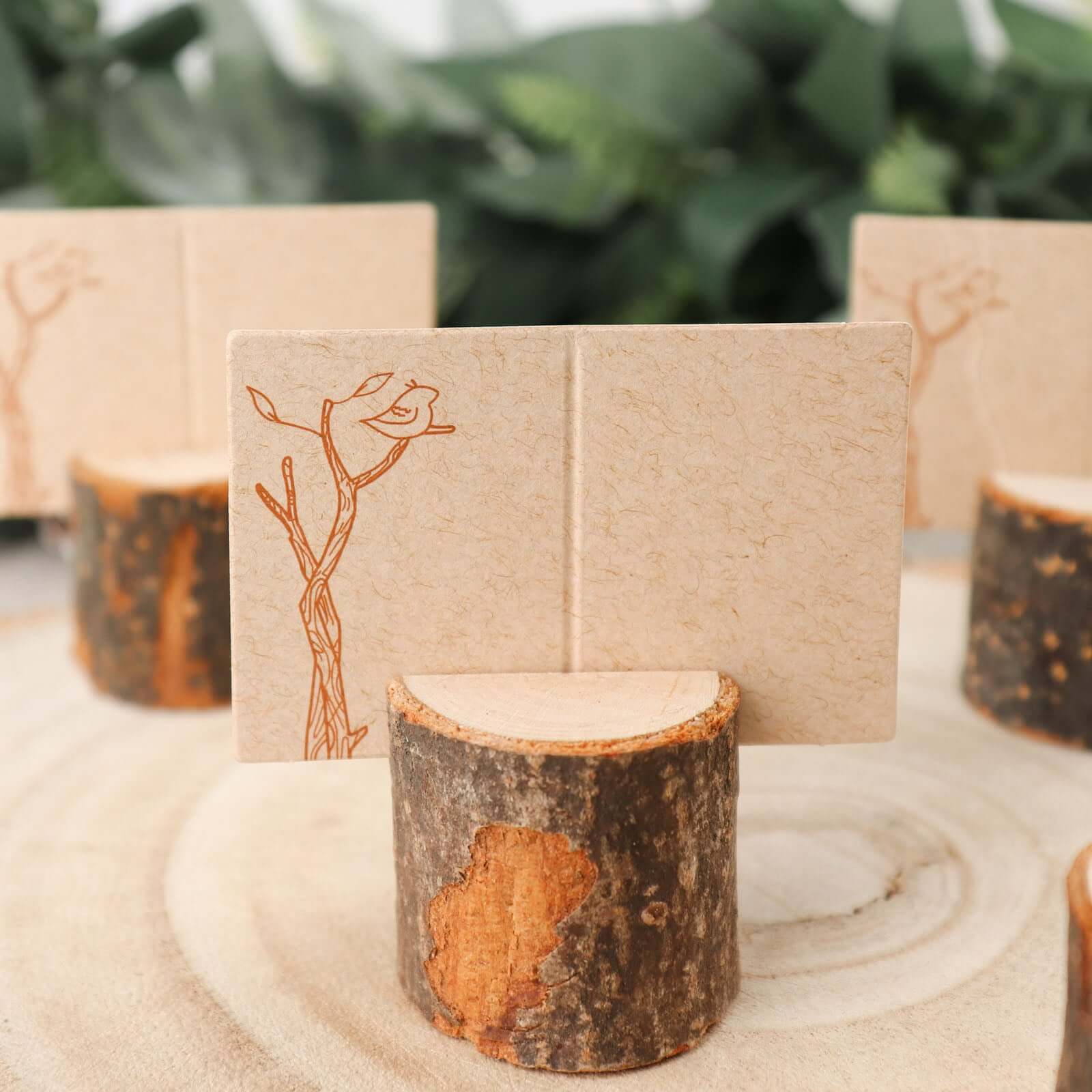 4-Pack Wood Stump Place Card Holders Rustic Natural Design - Boho Chic Decor for Tables