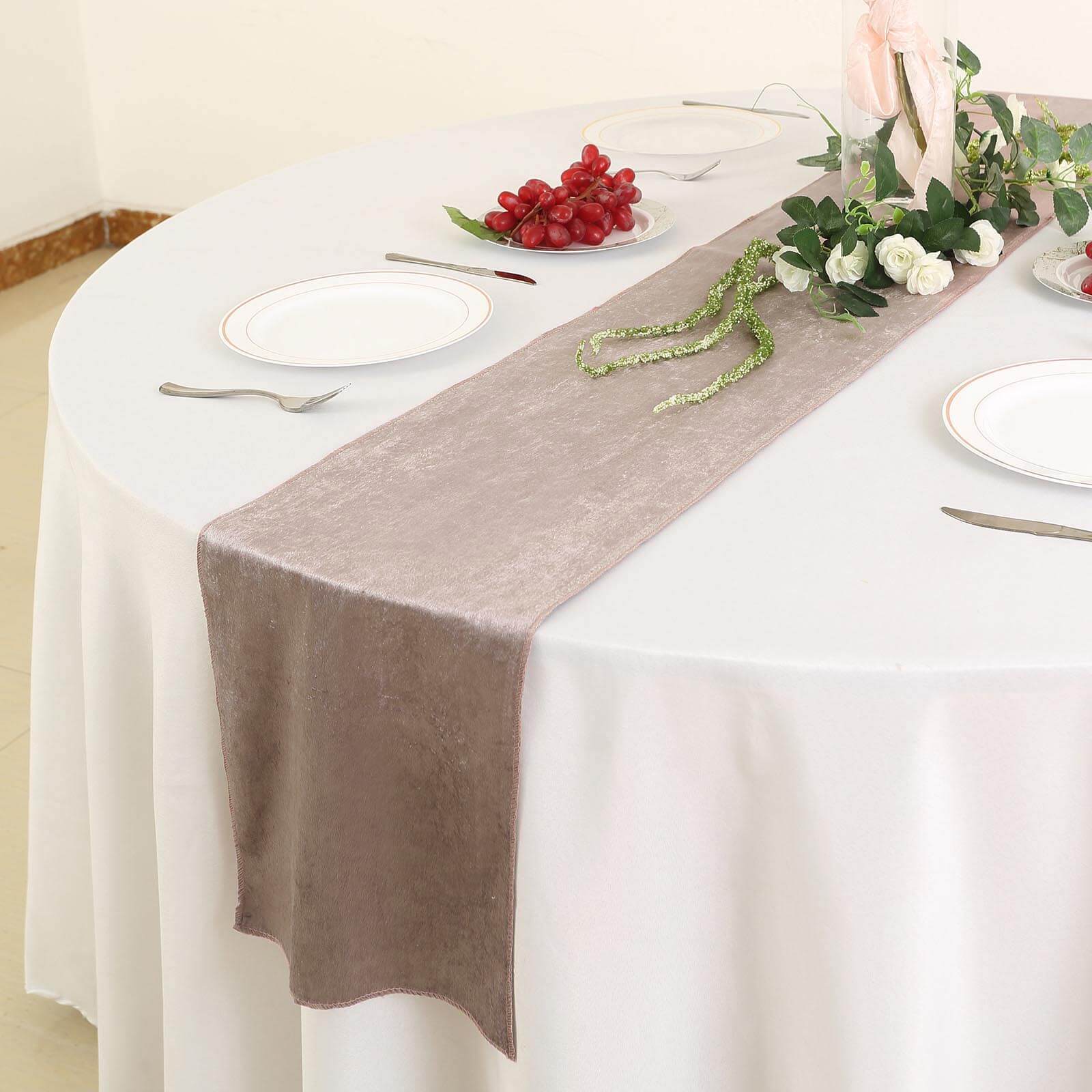 Premium Velvet 12x108 Table Runner Mauve - Sheen Finish Reusable Table Decor