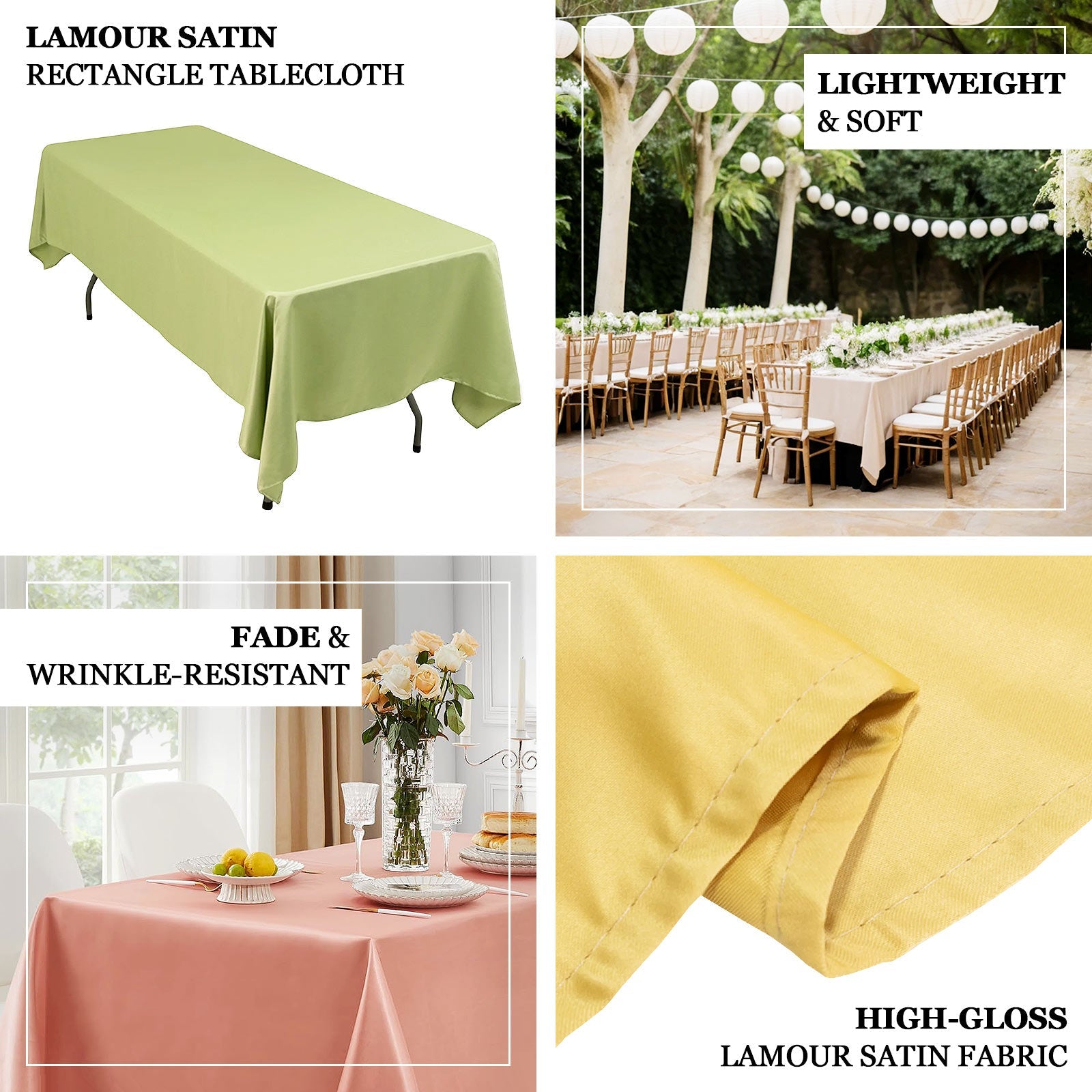 Lamour Satin 60x126 Rectangle Tablecloth Black - Soft & Silk-Like Table Cover for Upscale Dining