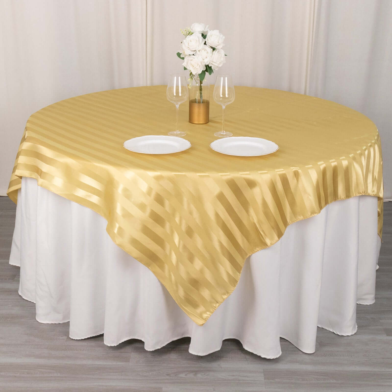 Satin 72x72 Table Overlay Square Tablecloth Champagne - Stripe Table Topper