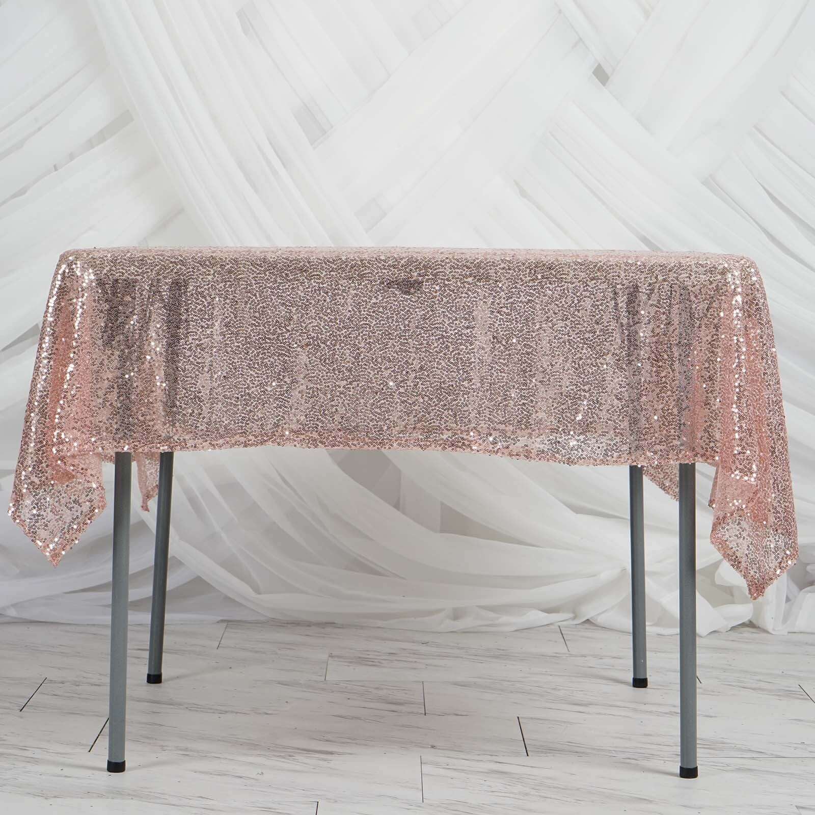 Sequin 60x60 Table Overlay Square Tablecloth Blush - Luxe Wedding Table Topper