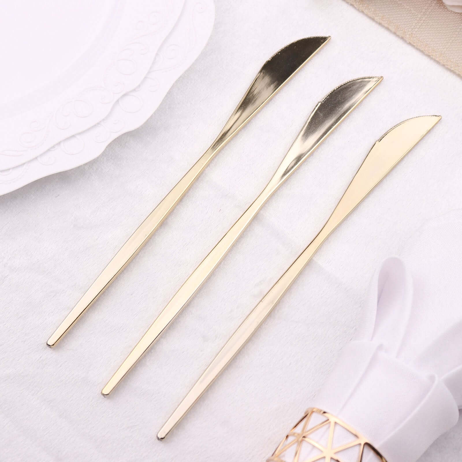 24-Pack Plastic Knives Glossy Gold - Premium Heavy Duty Disposable Flatware Cutlery 8