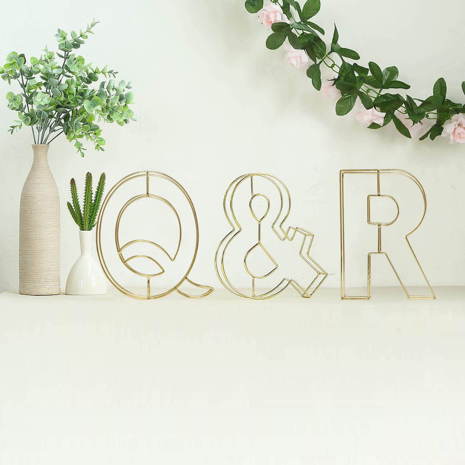 8 Tall Gold Freestanding 3D Decorative Wire Letter, Wedding Centerpiece - Q