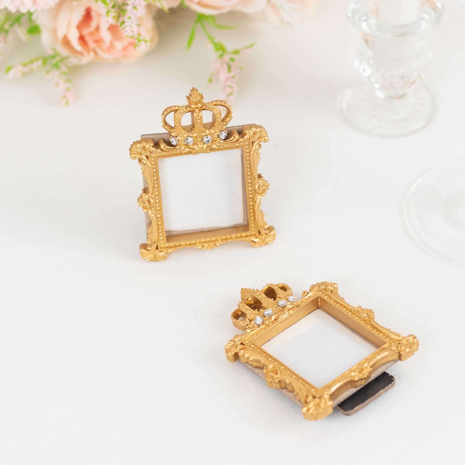 4-Pack Picture Frames Gold Resin Royal Crown Design Square - Baroque Wedding Place Card Holders & Party Favors 3.5