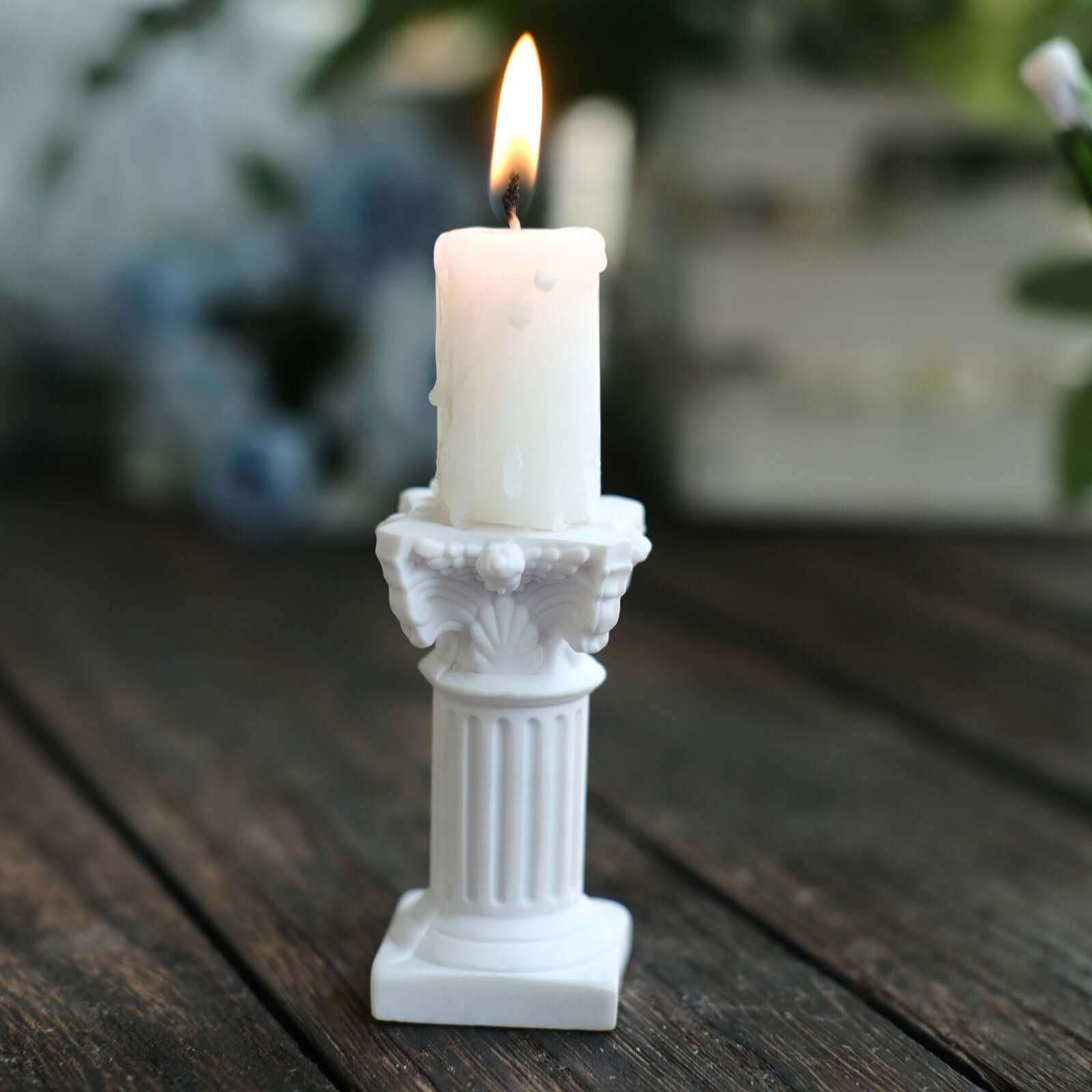 6-Pack Resin Roman Column Pillar Pedestal Candle Holders, Greek Statue Antique White Stands Sturdy Decorative Design 2.5