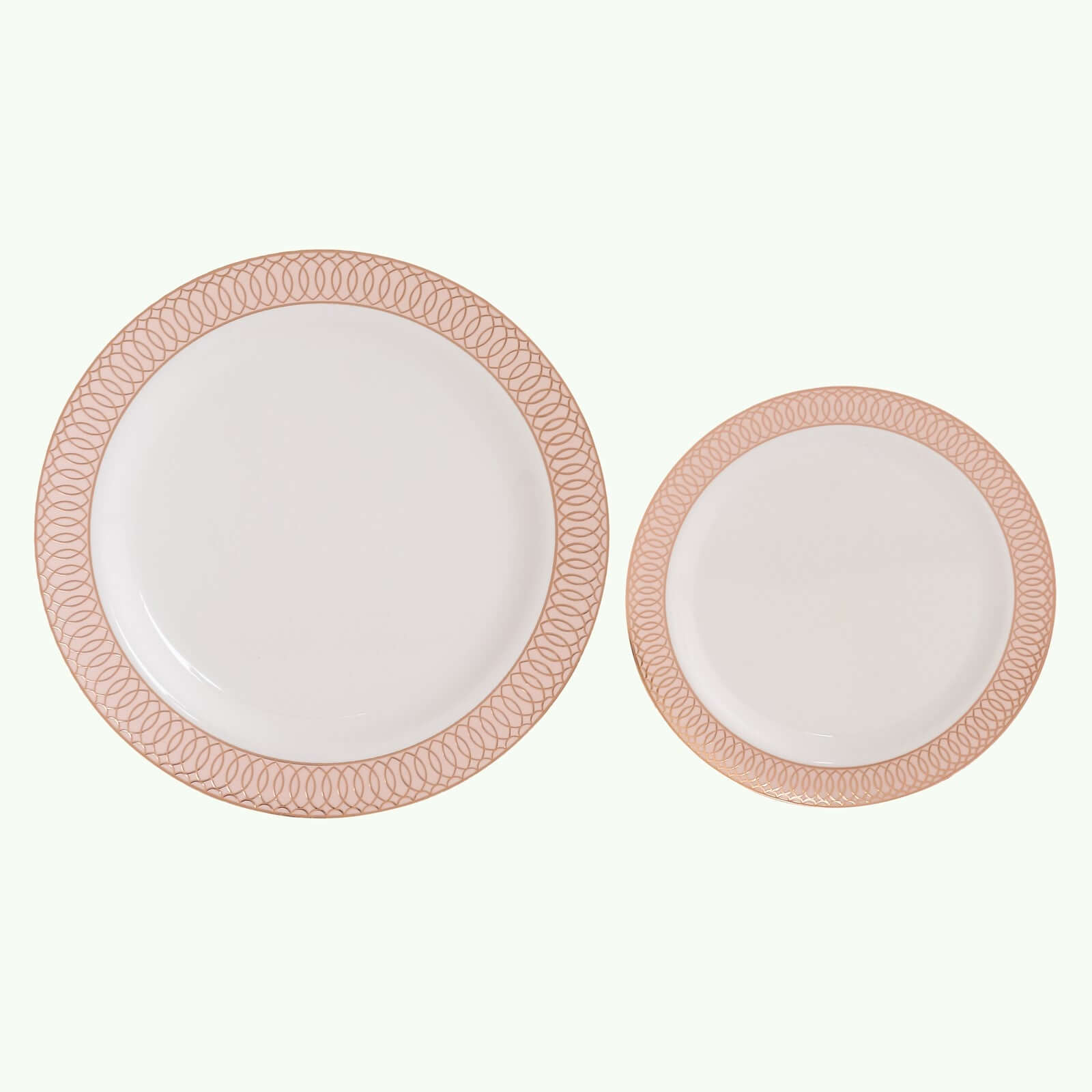 10-Pack Plastic Round Dessert Plates 7 White with Blush Rose Gold Spiral Rim - Chic Disposable Salad Plates for Events & Banquets