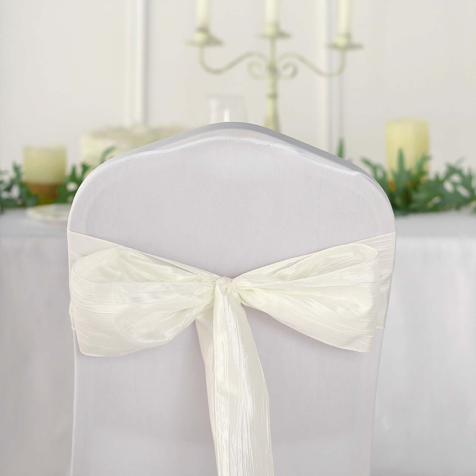 5 Pack Taffeta 6x106 Chair Sashes Ivory Accordion Crinkle Texture - Stylish Decor for Weddings & Gatherings