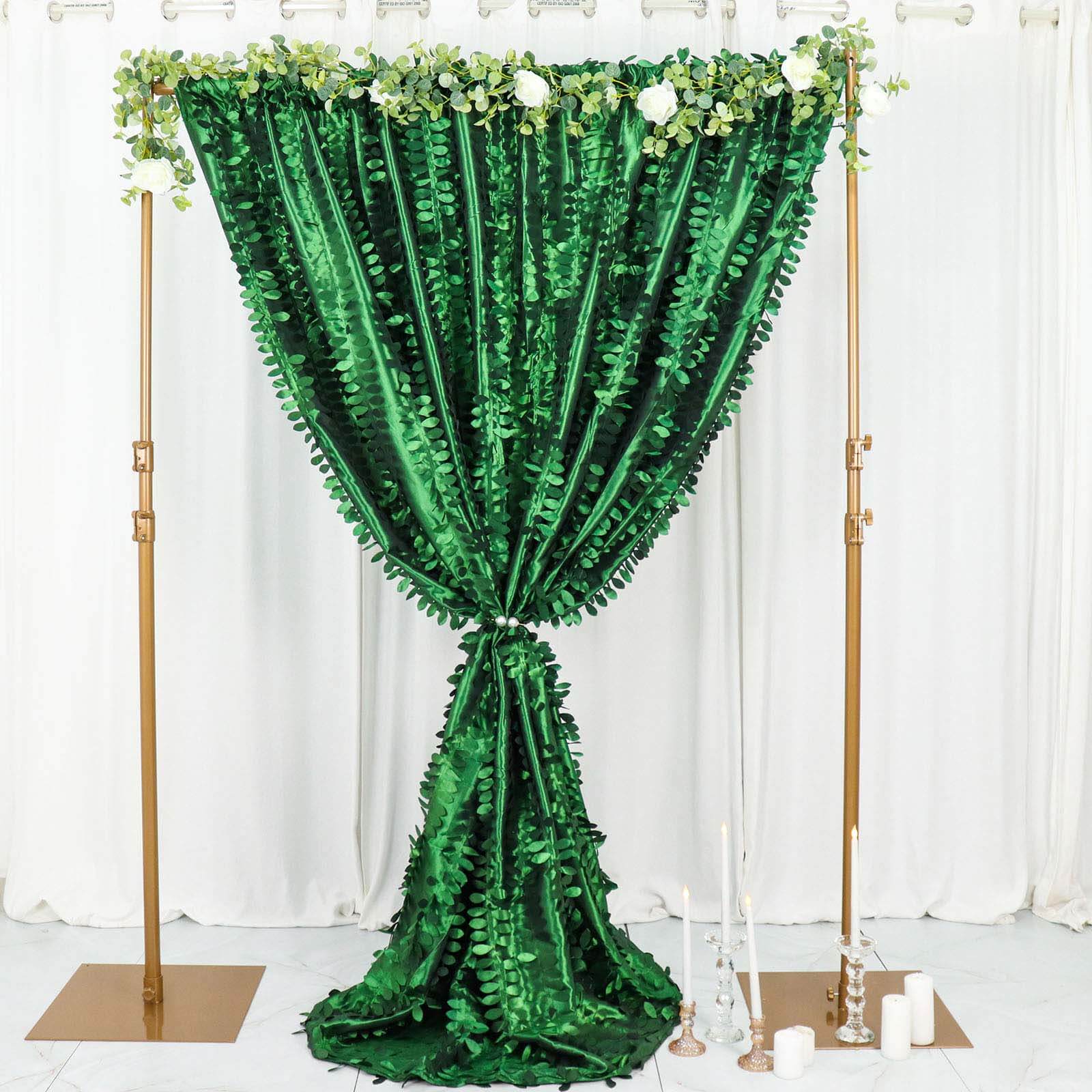 8ftx8ft Green 3D Leaf Petal Taffeta Event Curtain Drapes, Backdrop Event Panel With Rod Pocket