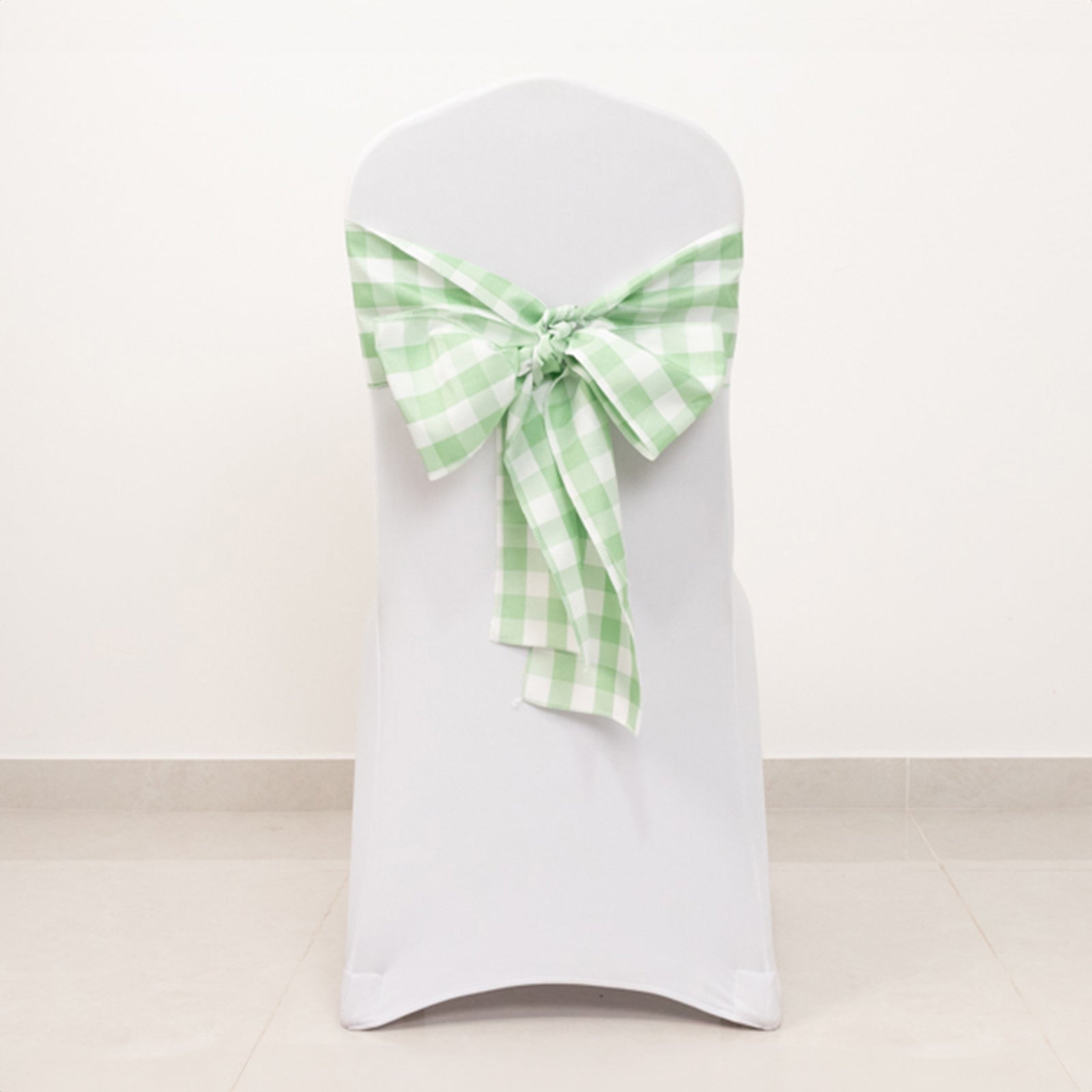 5 Pack Polyester Chair Sashes Sage Green/White Buffalo Plaid - Durable & Reusable Chair Bows 6x108