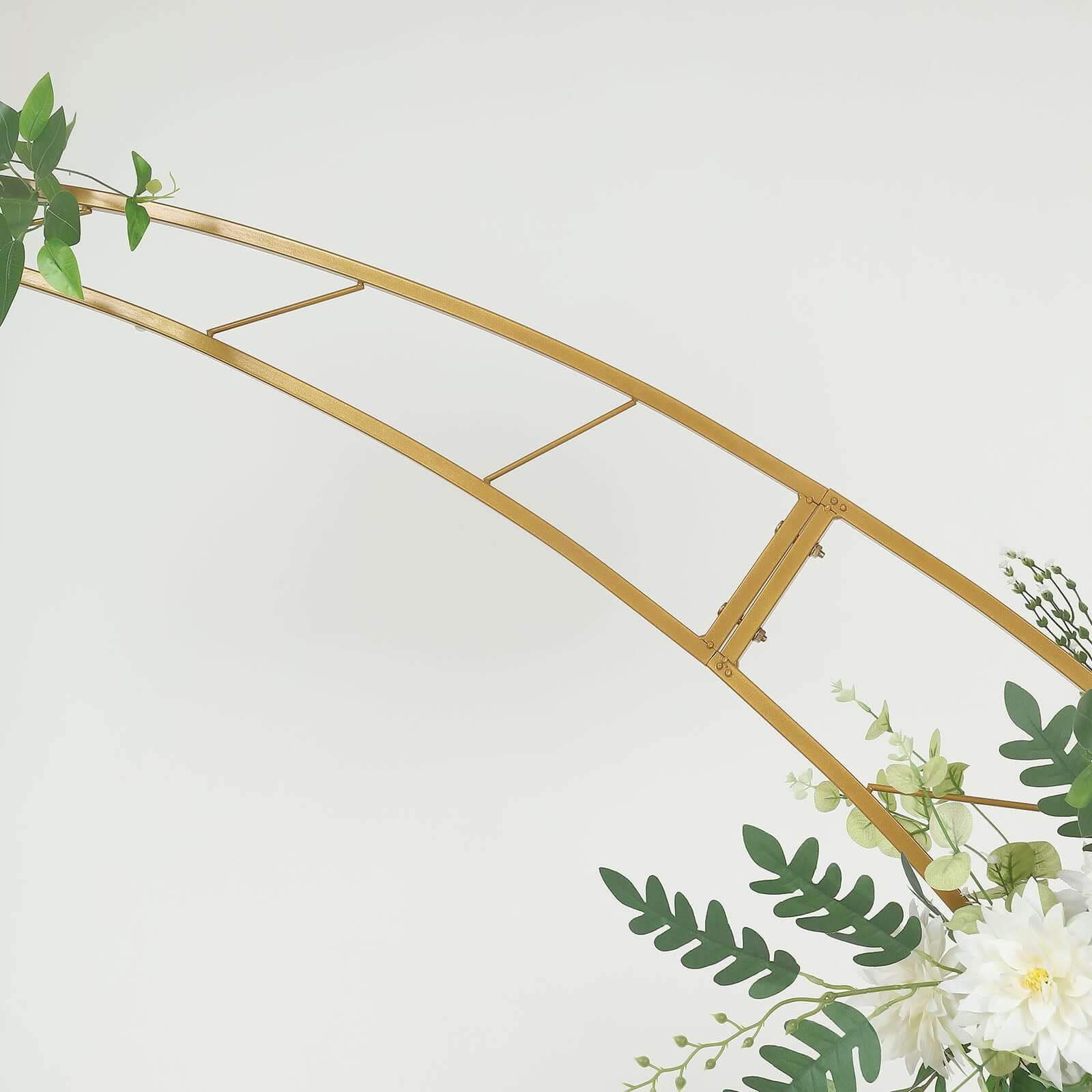 8ft Gold Metal Half Crescent Moon Wedding Arbor Frame, Curved Design Arch Flower Balloon Stand
