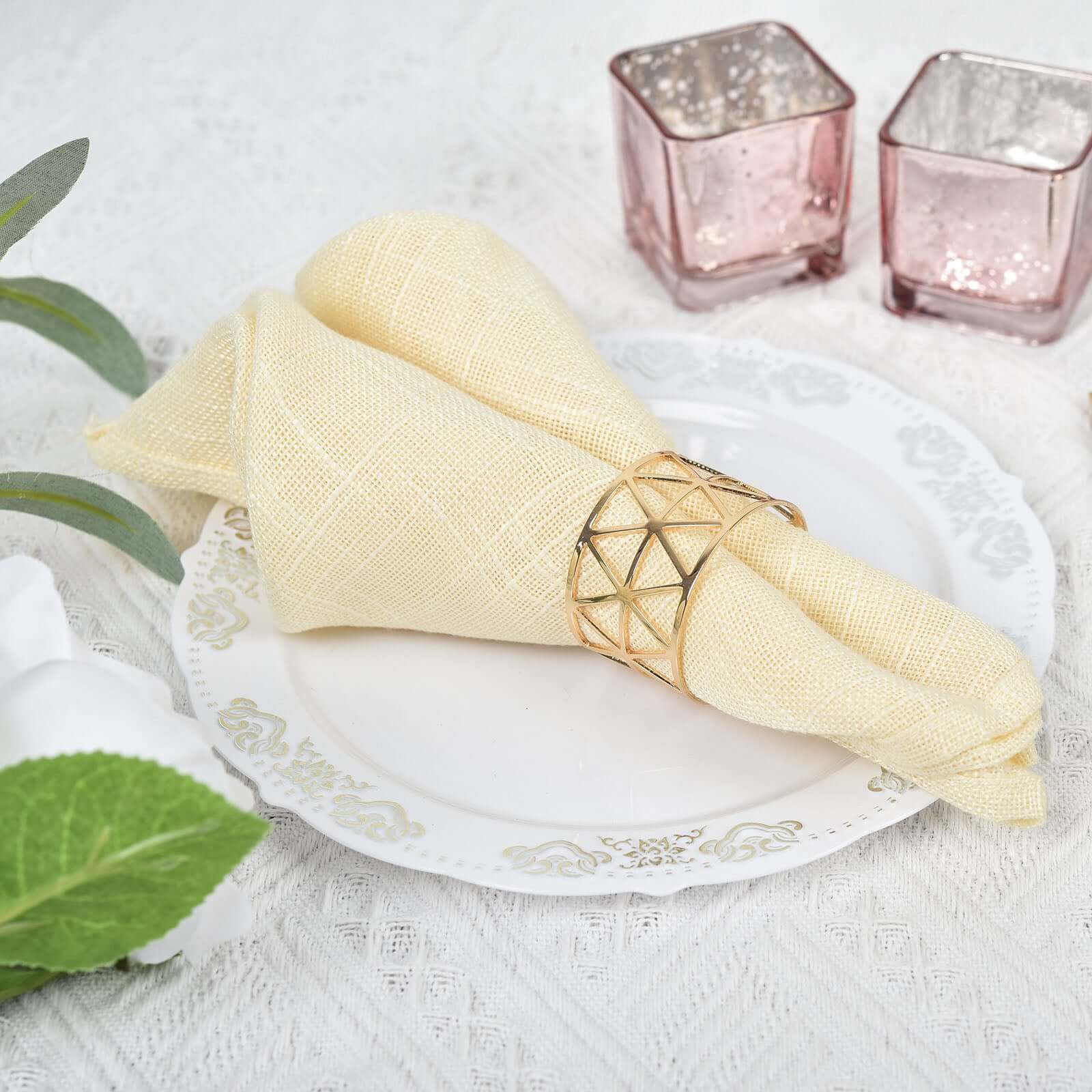 5 Pack Metallic Gold Geometric Napkin Rings, Paper Napkin Holders