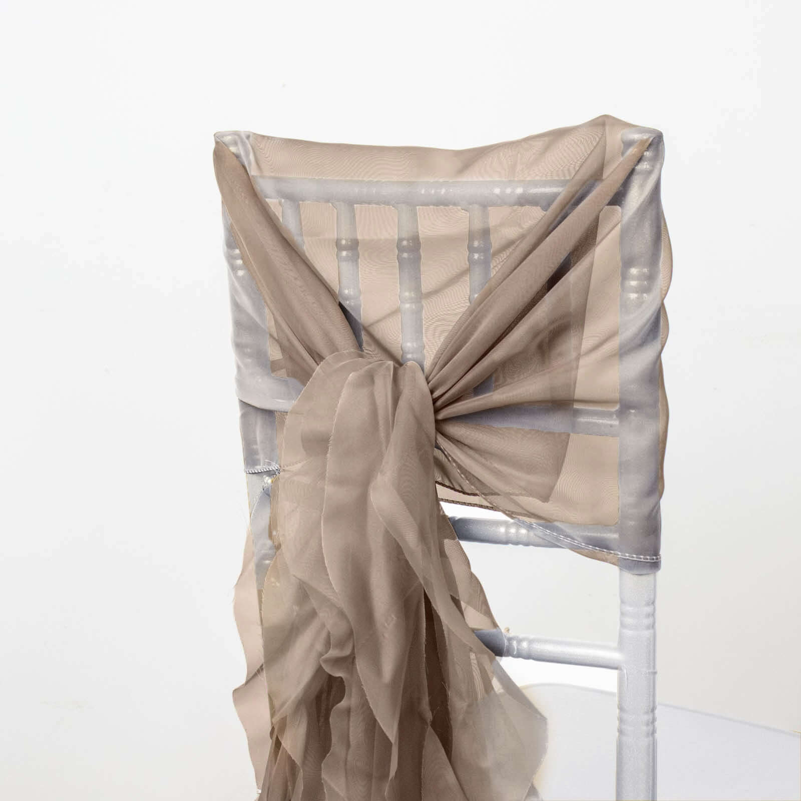 1 Set Chiffon Hoods Chair Sashes with Willow Ruffles Design Taupe - Stylish Chair Bow Decor