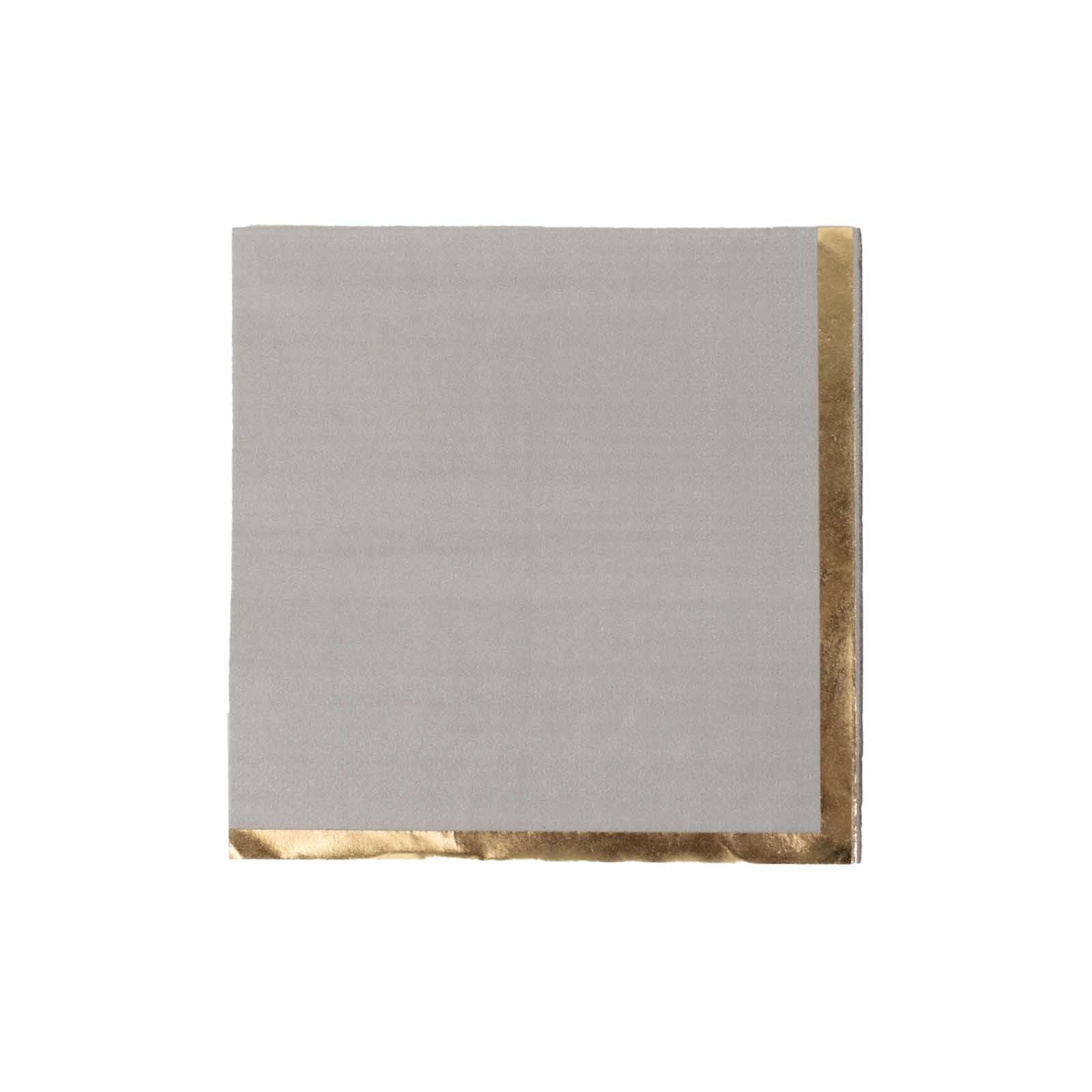 50-Pack Paper Beverage Napkins Gray with Gold Foil Edge - 2 Ply Disposable Soft 18GSM Cocktail Napkins 5x5