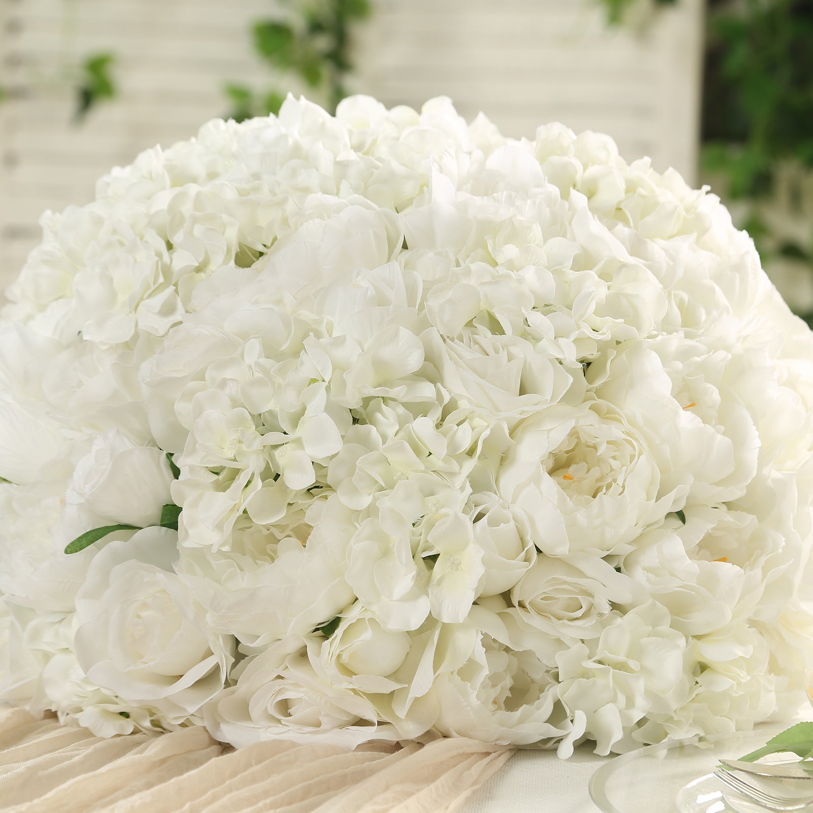 Pre-Arranged Silk Rose Bouquet Floral Arrangement Table Decor, Large Ivory Artificial Rose Flower Balls Wedding Centerpieces - 20