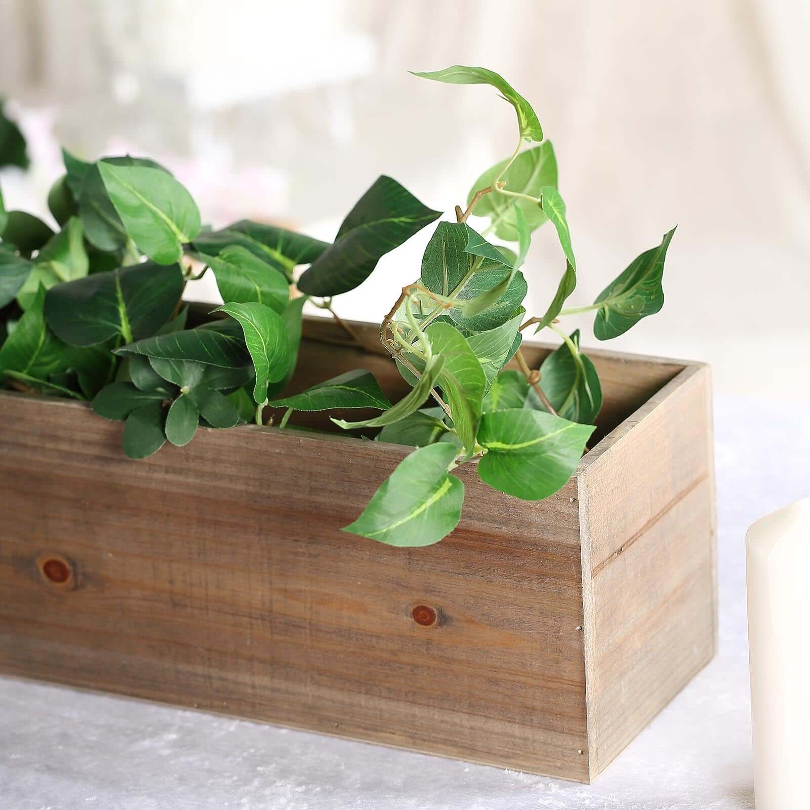 Natural Wood Planter Rectangular Box 24x6- Natural Decor with Removable Plastic Liner for Tables