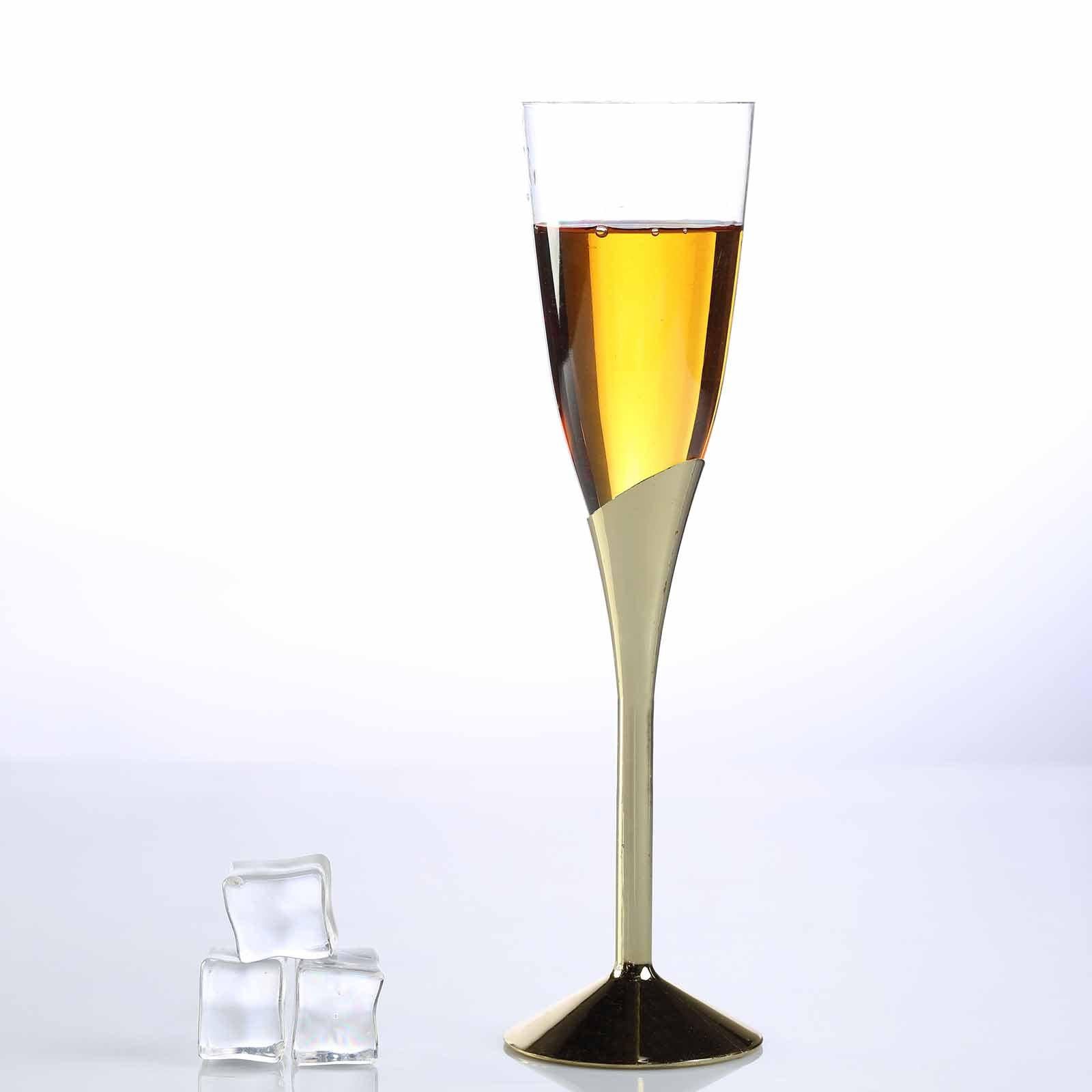 6-Pack Plastic Champagne Flutes Clear/Gold - Stylish Disposable Glasses for Toasts 5oz