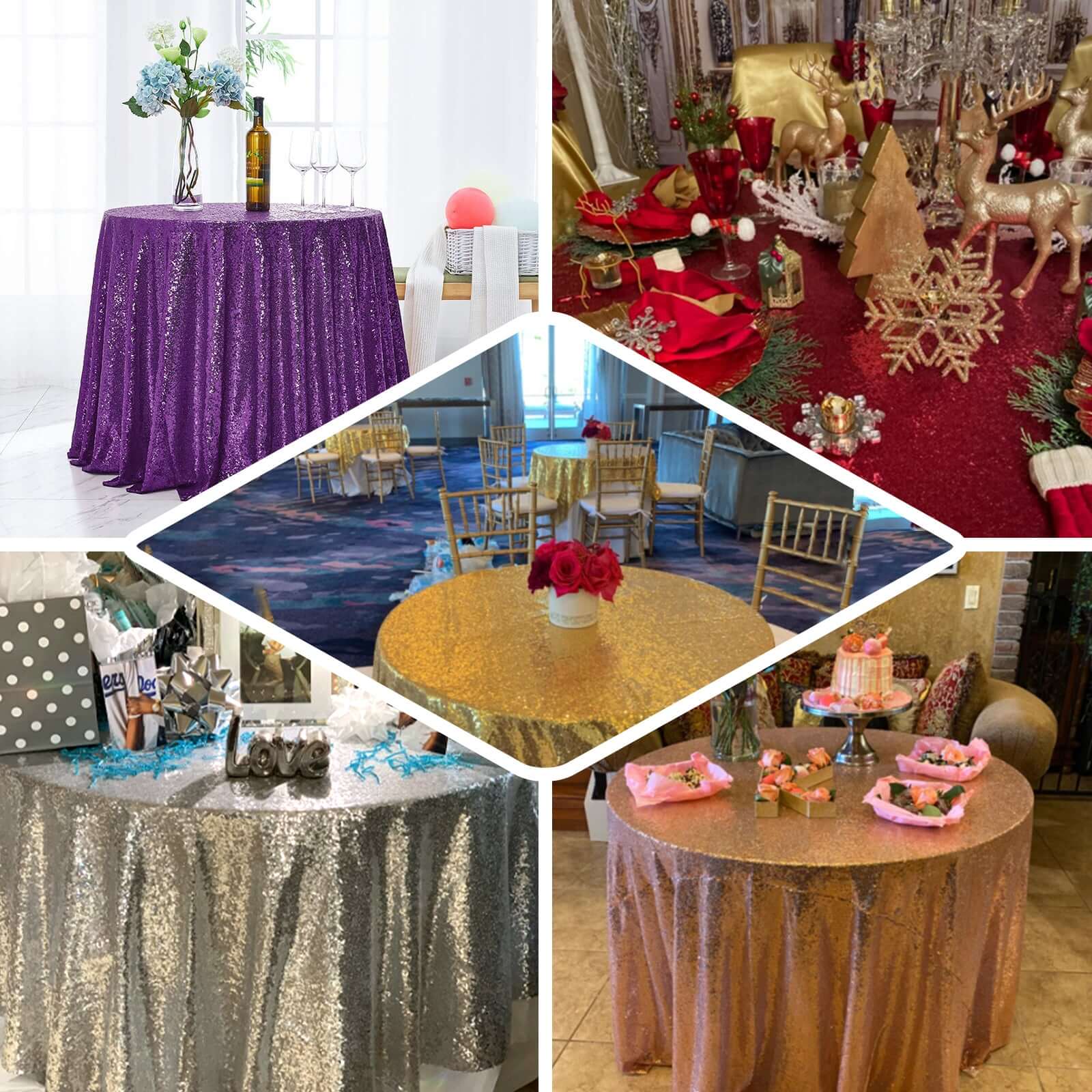 Sequin 132 Round Tablecloth Gold - Seamless Dazzling Design for Refined Events